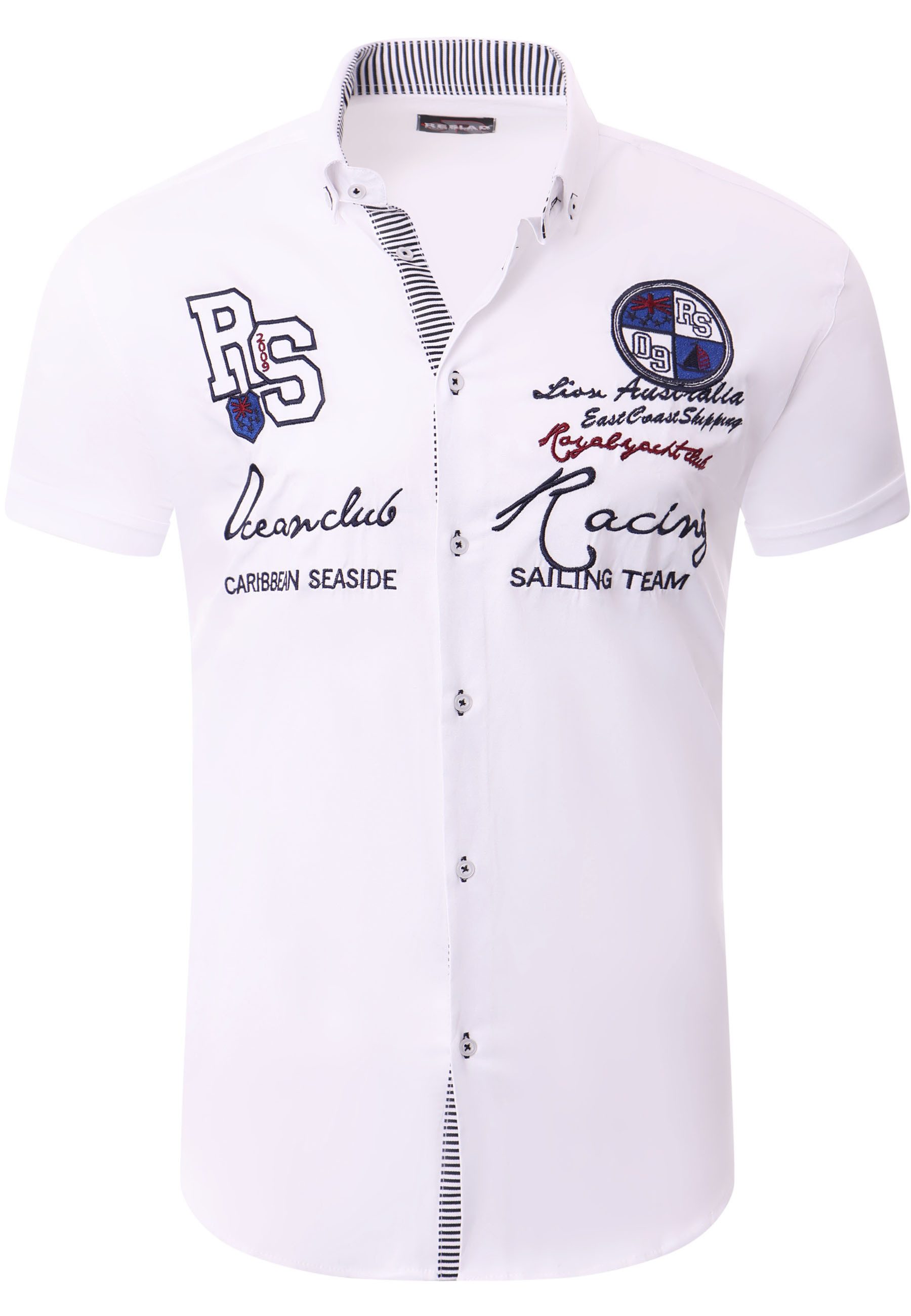 Reslad Kurzarmhemd Reslad Hemd Herren Kurzarm mit Stickerei RS-7073 (Kurzarmhemd) Freizeithemd Business Hemden Sommerhemd Bügelleicht