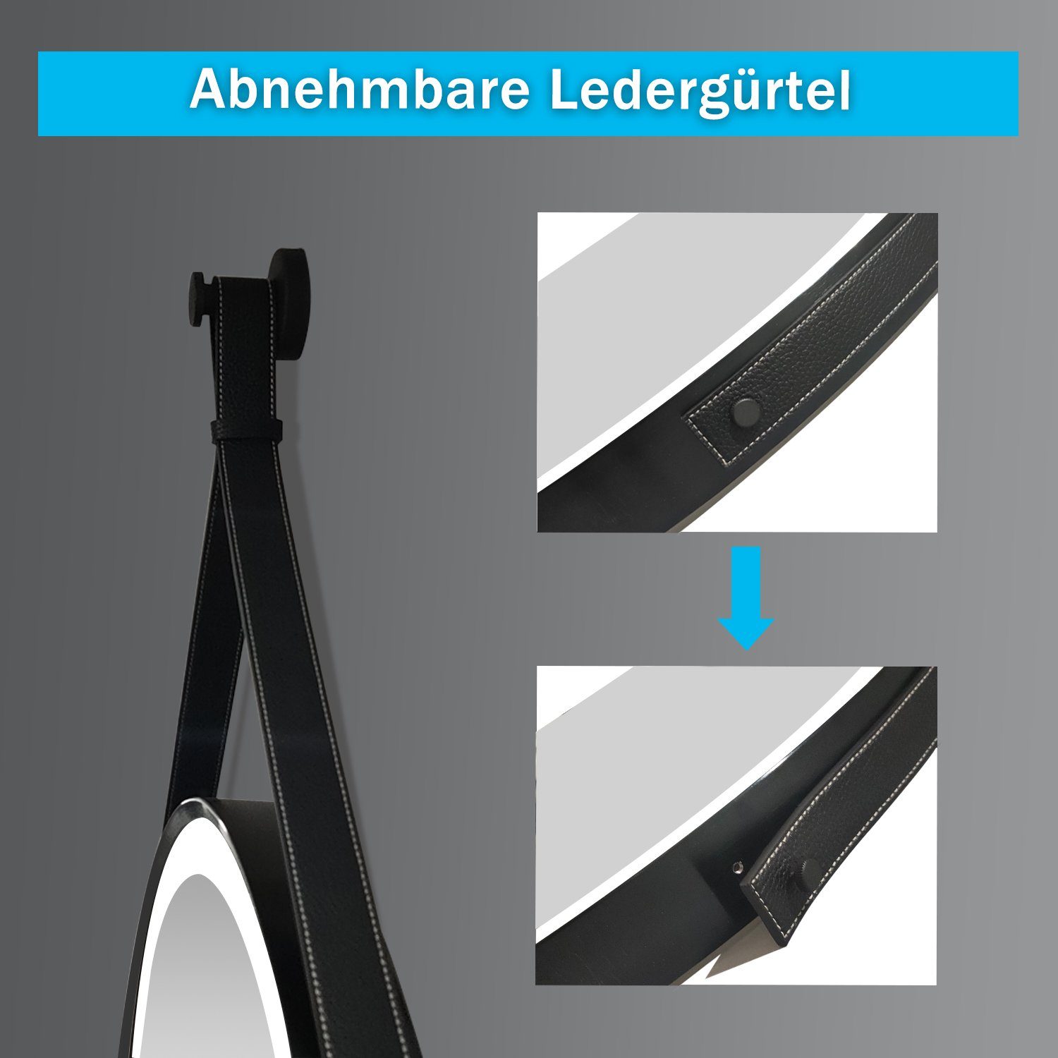 Warm/Neutral/Kaltweiß, Badspiegel LED Runder mit duschspa Schwarz Badspiegel Dimmbar Spiegel Memory Rahmen 50-80cm Touch/Wandschalter