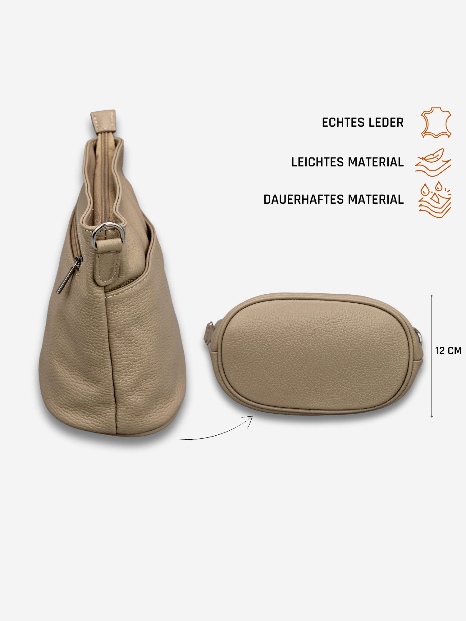 Adel Bags Schultertasche LINA Umhängetasche für Damen, Schultertasche Echtleder Gürteltasche