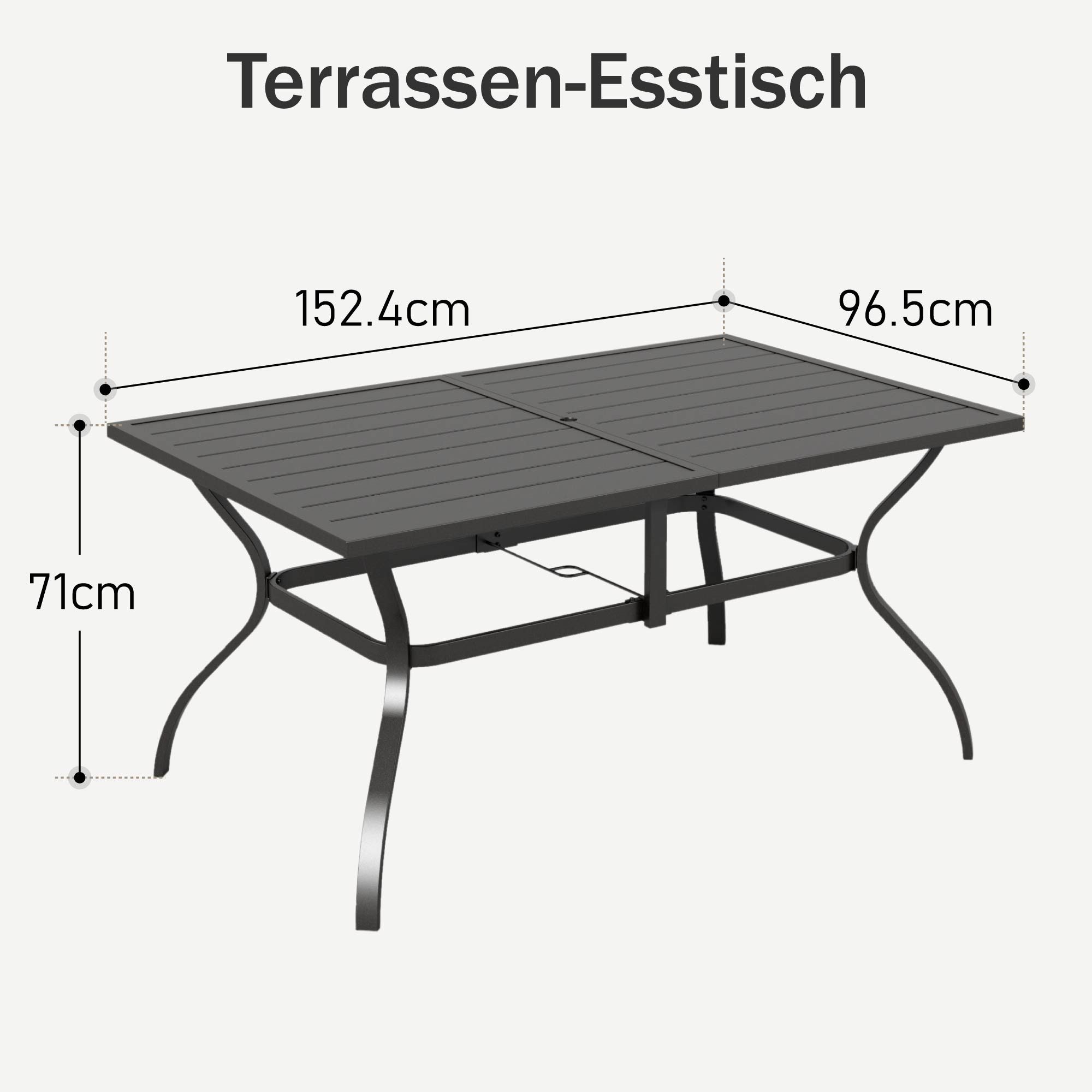 PHI VILLA Gartentisch (Outdoor Garten Esstisch Wetterfest, 1 outdoor esstische), Outdoor Terrasse Tisch für 6 Personen 152 * 97cm