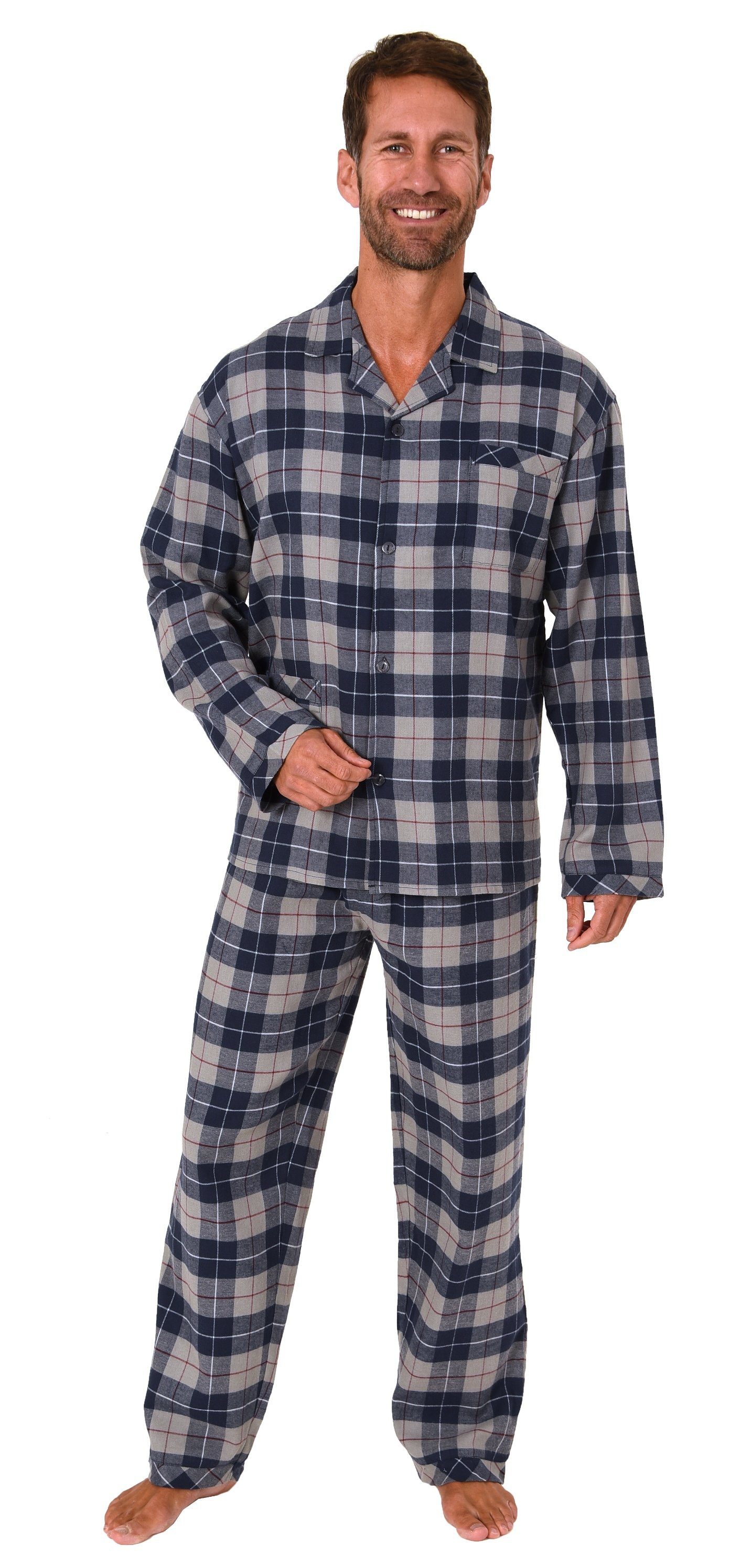 Pyjama Herren Flanell Schlafanzug langarm zum durchknöpfen - 291 15 537