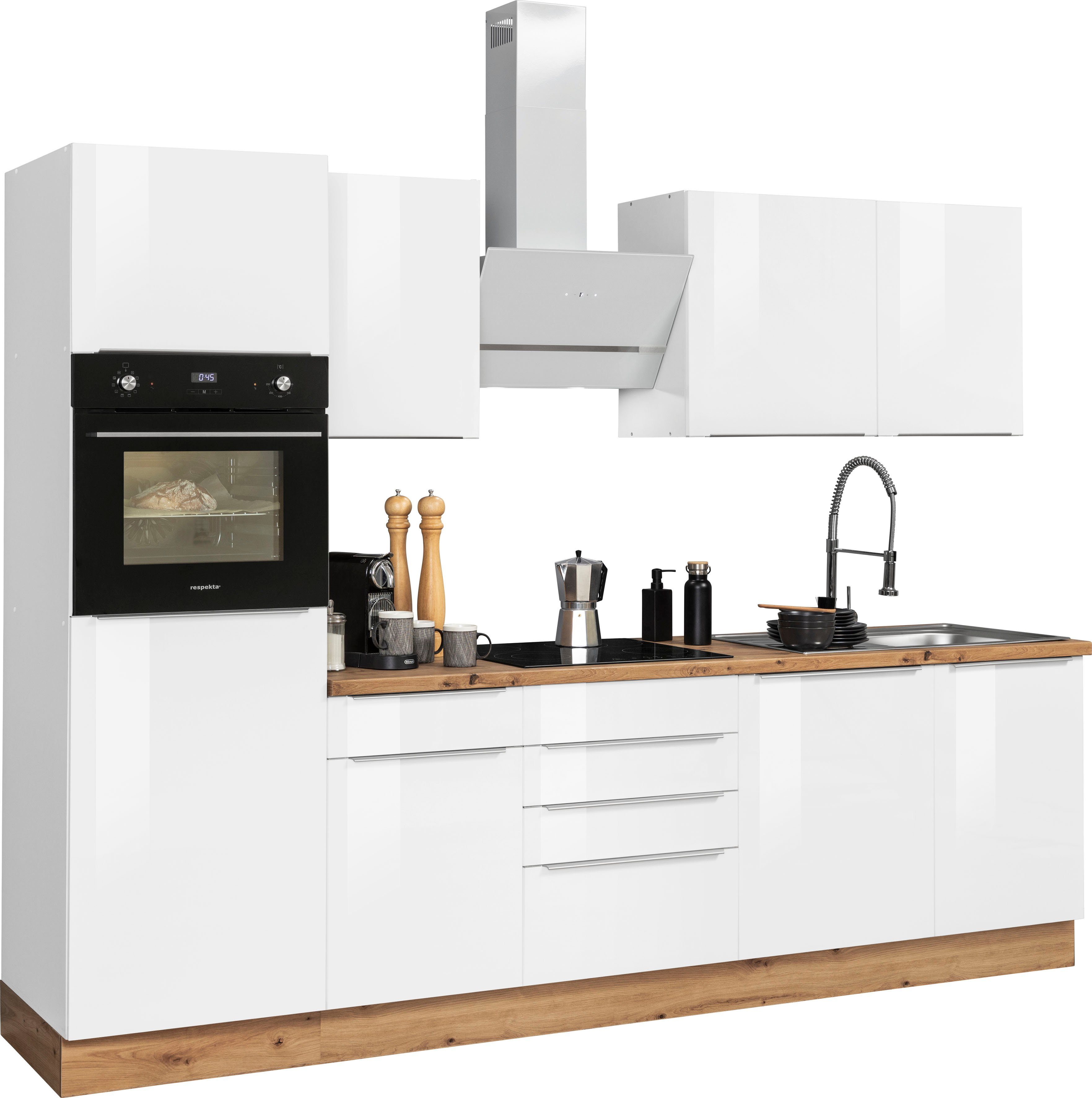 RESPEKTA Küchenzeile Safado aus 280 Serie weiß Breite Funktion, Hochglanz/weiß weiß hochwertige Marleen, wie | Close der Soft cm Ausstattung