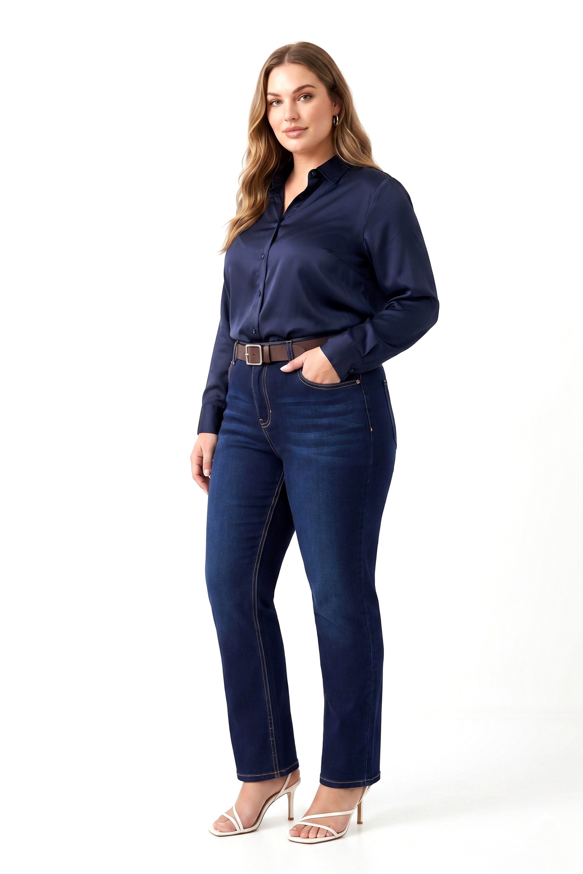 ESRA Straight-Jeans Stretch Jeans Damen High Waist Hose Straight Damen Jeans Sommer Hose Straight Jeans Damen Stretch Hose Damen leichte Jeans Regular Damen