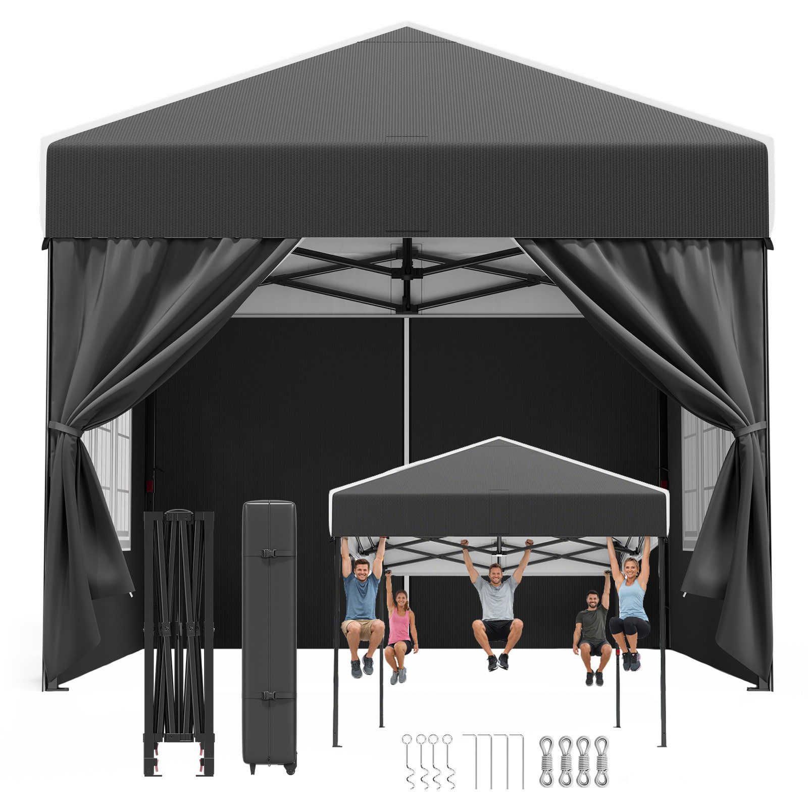 GUNJI Faltpavillon 3x3/3x4.5/3x6m Gartenpavillon mit 4 seitenteilen wasserdicht UV-Schutz, (Partyzelt höhenverstellbarer für Garten Camping), mit Tragetasche & Sandsäcken, pavillon winterfest und wasserdicht