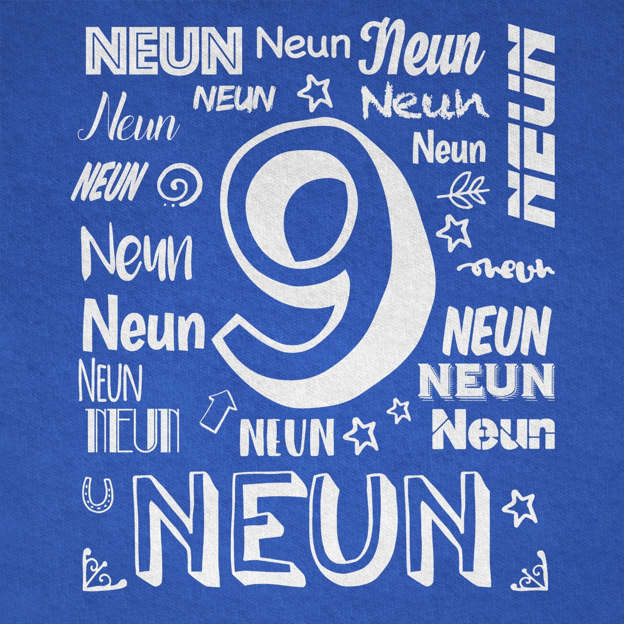 T-Shirt Neunter Royalblau Zahlen 2 Shirtracer 9. Geburtstag