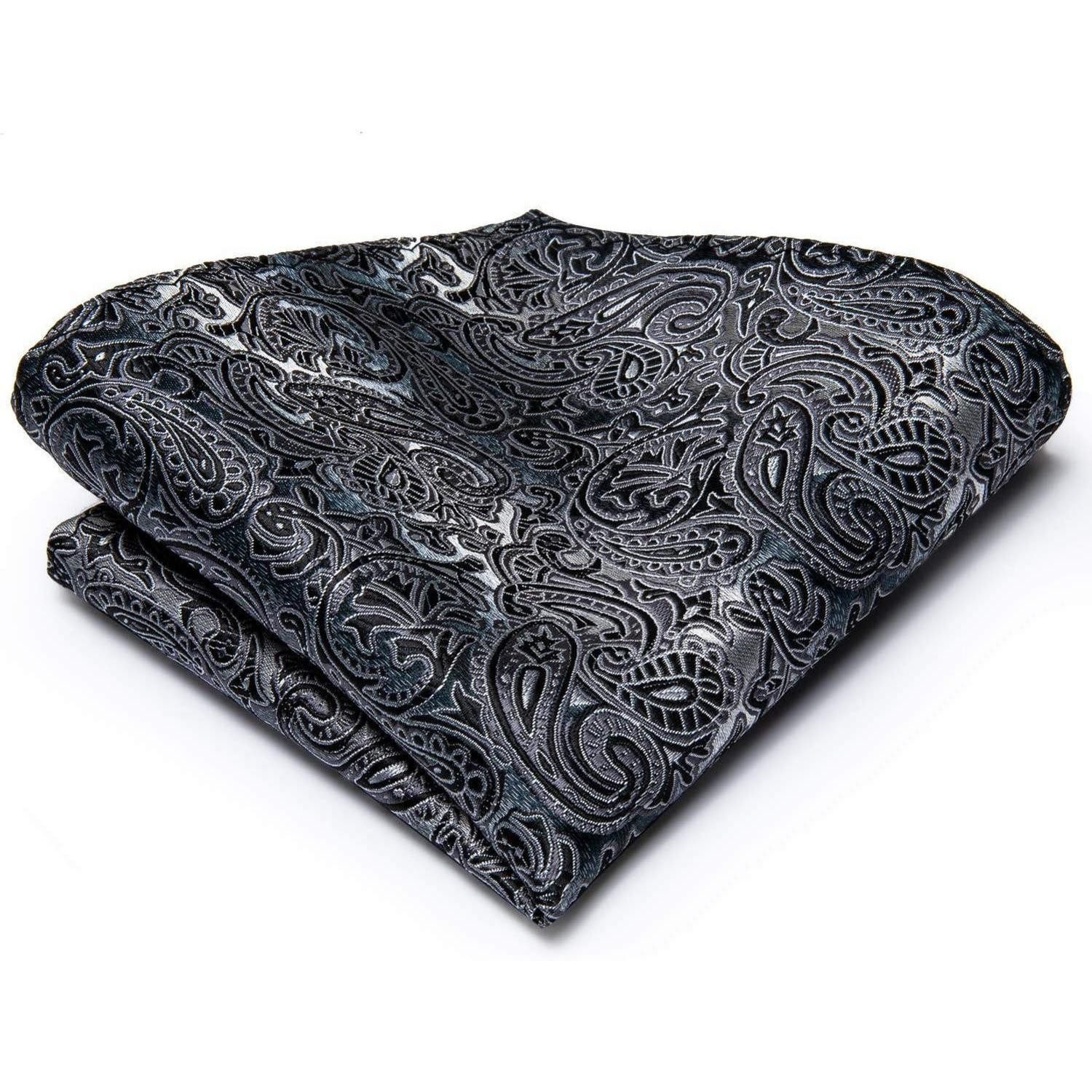 LuxusKollektion Krawatte Krawatte Herren Einstecktuch Set Hochzeitsfeier schwarz graues Paisley