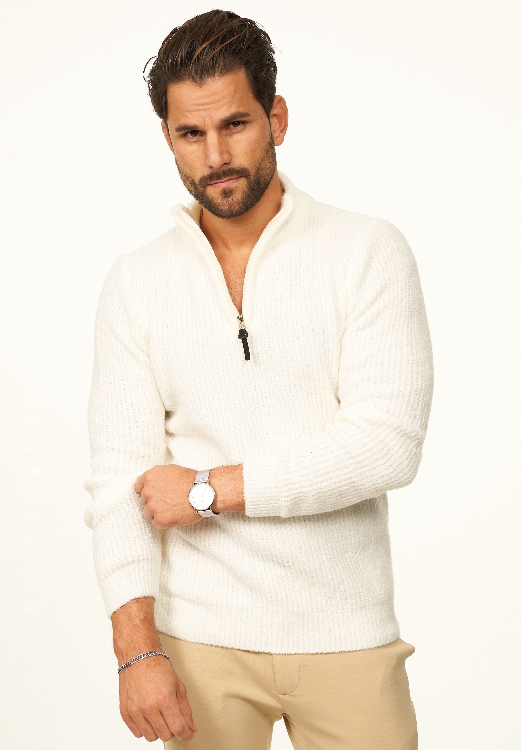 CARISMA Strickpullover als Weicher Grobstrick Troyer Pulli für Herren Männer Winterpullover als Half-Zip - Regular-Fit Bouclé