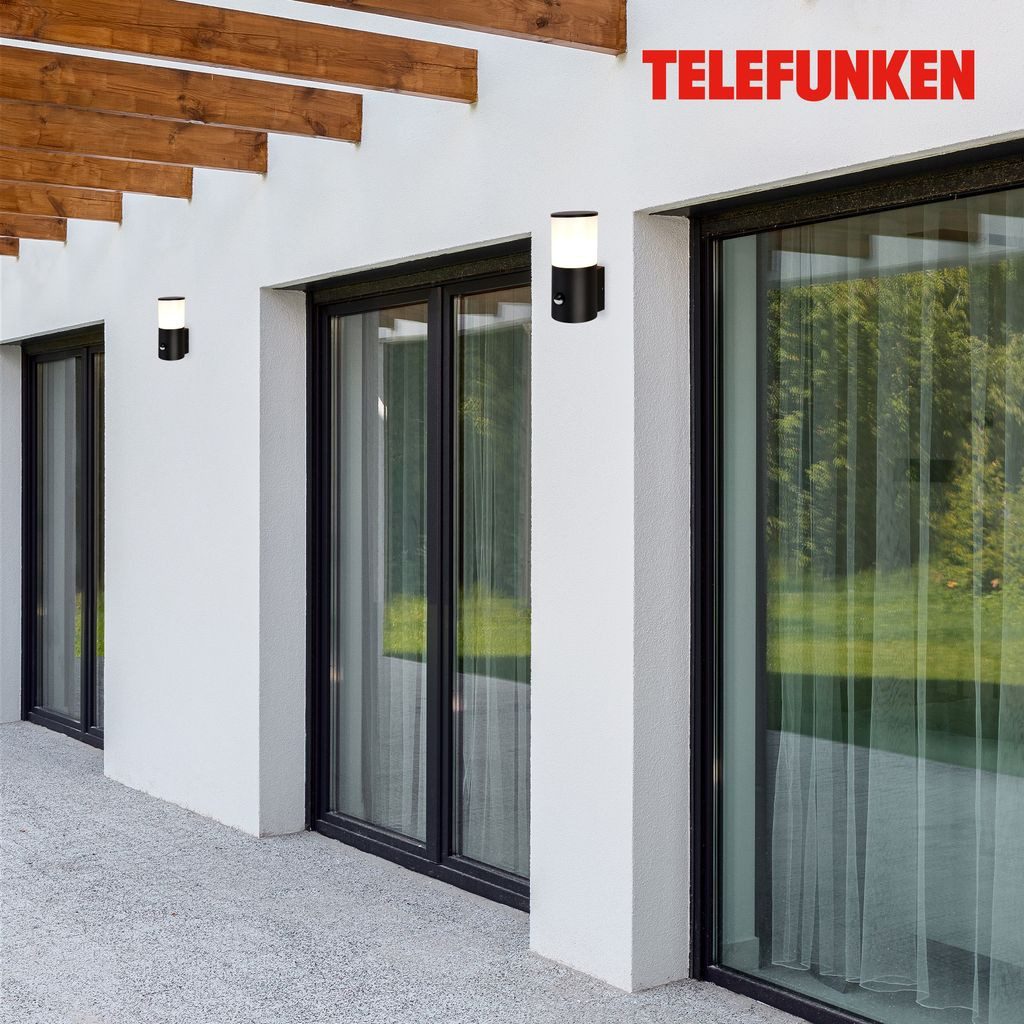 Telefunken Flutlichtstrahler 322305TF, ohne Leuchtmittel, 2700K - Extra-Warmweiß, Wandleuchte Aussen 24x13,5x10,5cm Schwarz max.15W E27 Hauswand Balkon
