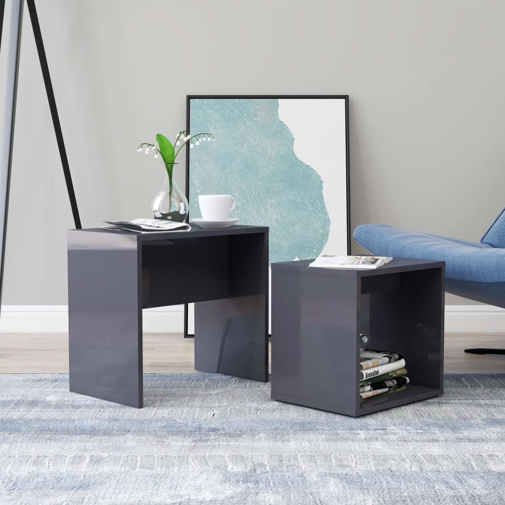 furnicato Couchtisch 2-teiliges Couchtisch-Set Holzwerkstoff Hochglanz-Grau 48x30x45 & 37x2 (1-St), Platzsparendes Satztisch-Set mit Ablage für das Wohnzimmer