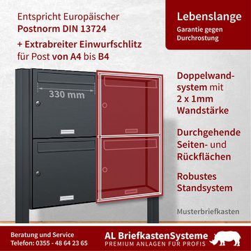 AL Briefkastensysteme Standbriefkasten 4 Fach Premium Briefkasten A4 in RAL 7016 Anthrazit Grau wetterfest
