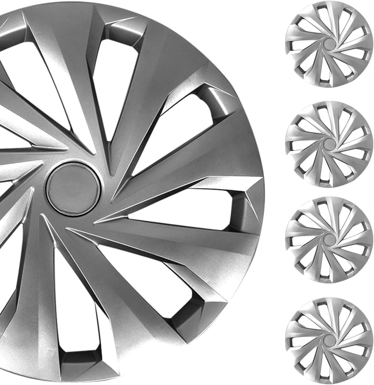 Trimak Radkappen 13-14-15-16 Zoll 4er Set Radzierblenden Silber Schwarz Schlagfest, Silber / 15-Zoll-Radkappen, ABS Kunststoff, Schlagfest, Hochwertig