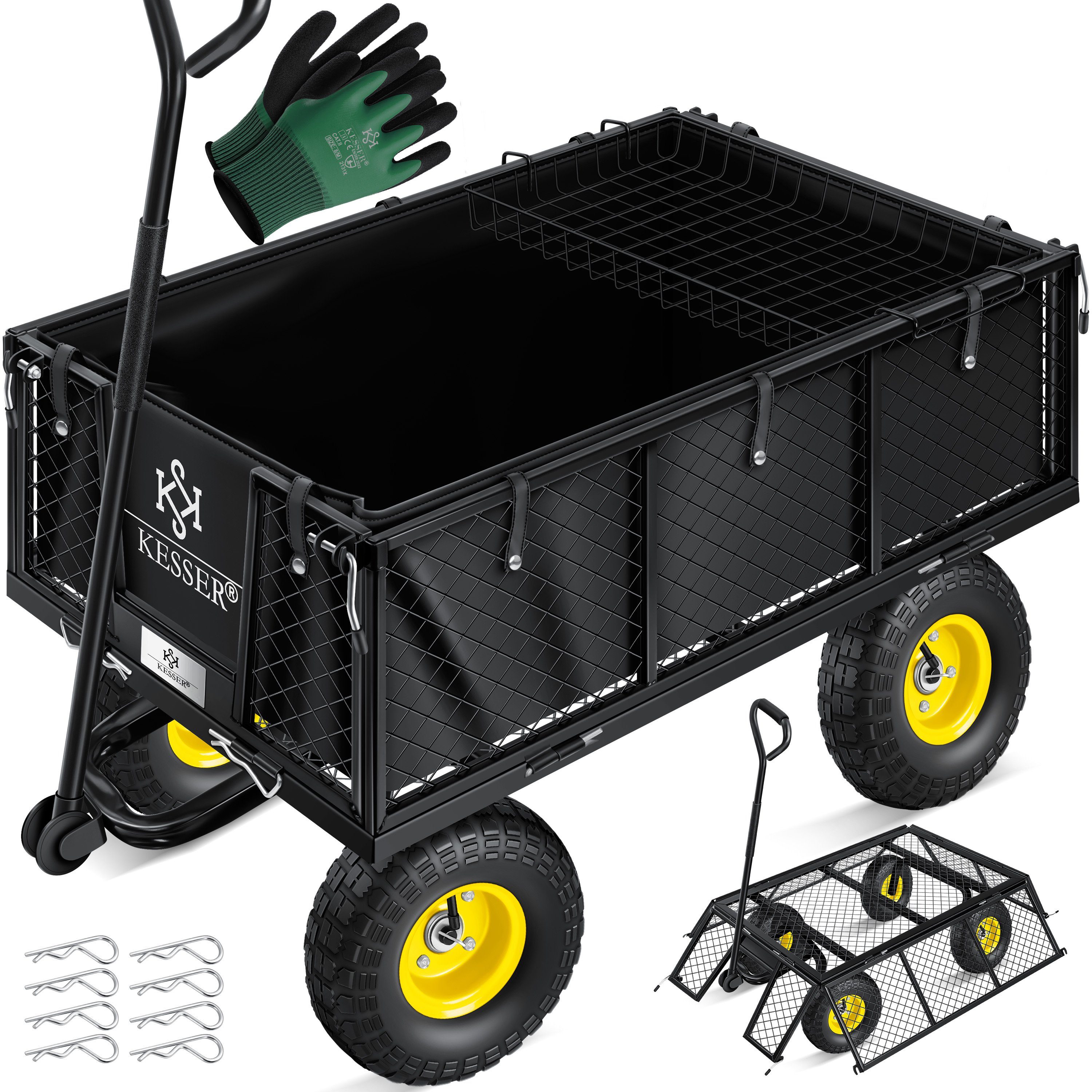 KESSER Bollerwagen, Gartenwagen Gerätewagen Transportwagen 700kg belastbar Gartenkarre schwarz | Bollerwagen