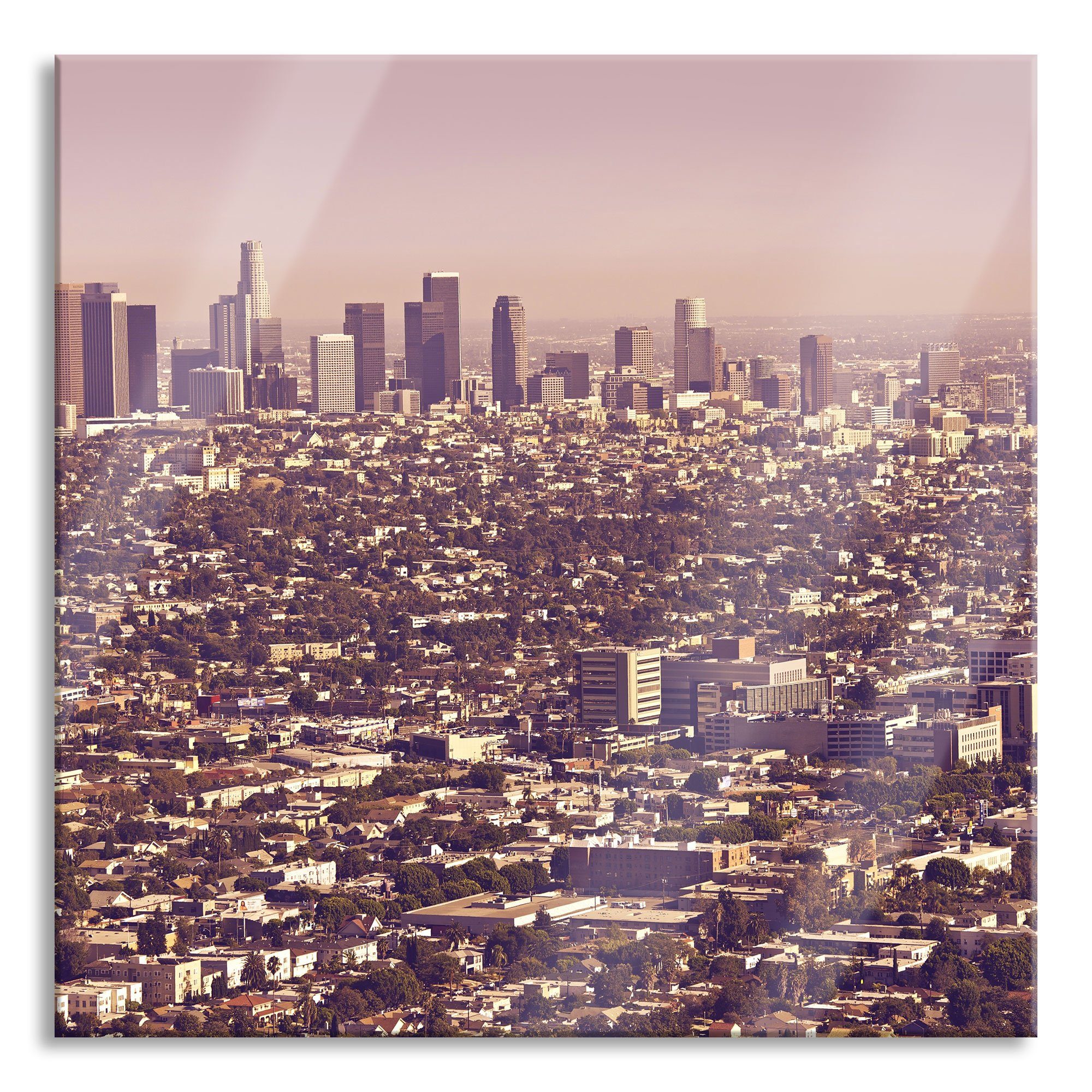 Pixxprint Glasbild Skyline von Los Angeles, Skyline von Los Angeles (1 St), Glasbild aus Echtglas, inkl. Aufhängungen und Abstandshalter