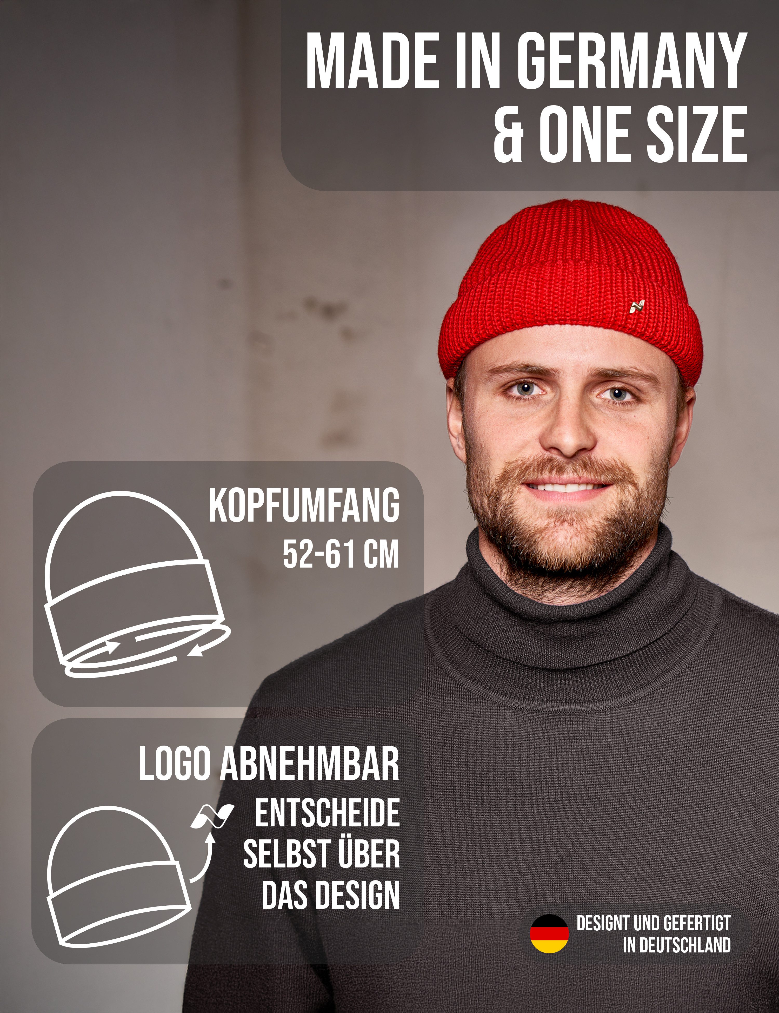 NYTTED® Strickmütze - kurze Costeau Mütze- 100% Wolle - Made in Germany - UNISEX
