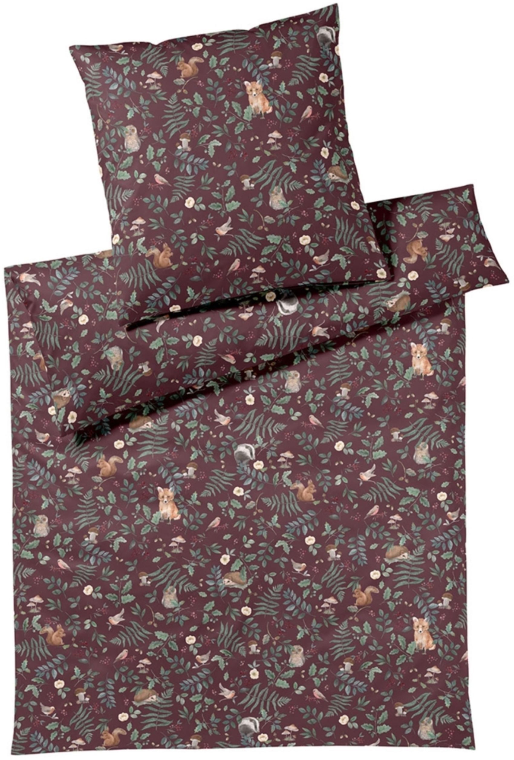 Elegante Bettwäsche Elegante Mako Jersey Bettwäsche 155x220 Hide dunkelrot Waldtiere Fuchs, Jersey, 2 teilig, für den Sommer und Winter