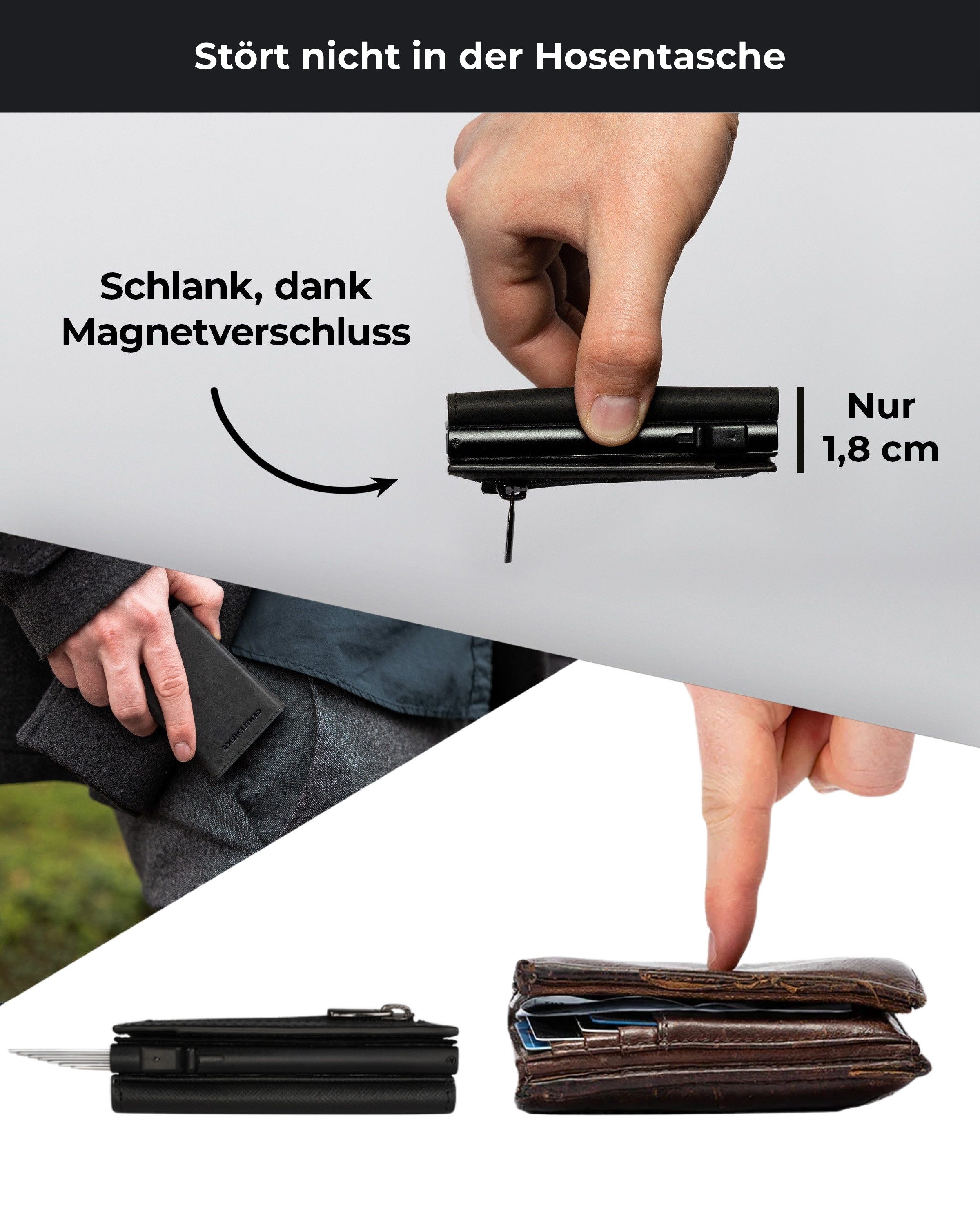 Gentlemen's Geldbörse Cardholder - Kreditkartenetui mit Münzfach & RFID-Schutz Smart Wallet, Kleiner Geldbeutel für Herren - Herren Portemonnaie mit Scheinfach – Bild 3 von 5
