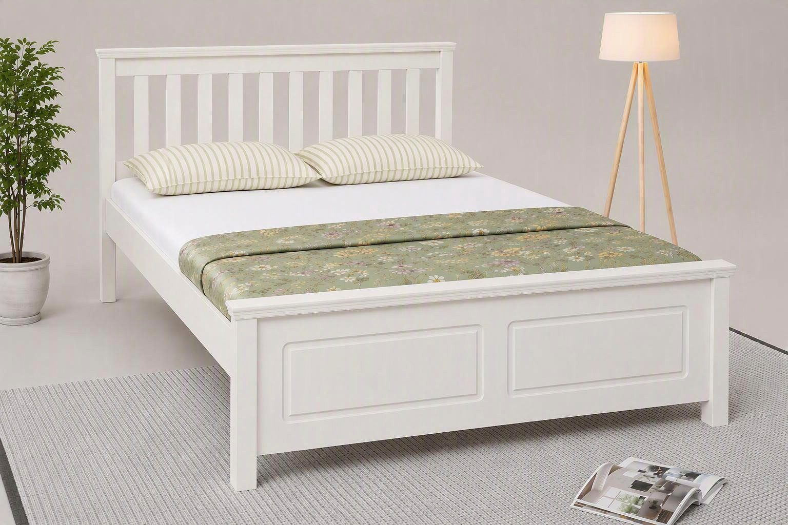 OTTO home Bett Fredegaard, skandinavischer Stil, vielseitig kombinierbar, 2 Breiten (180er oder 140er Breite), Sprossen am Kopfteil, mit Lattenrost, Kassettenoptik