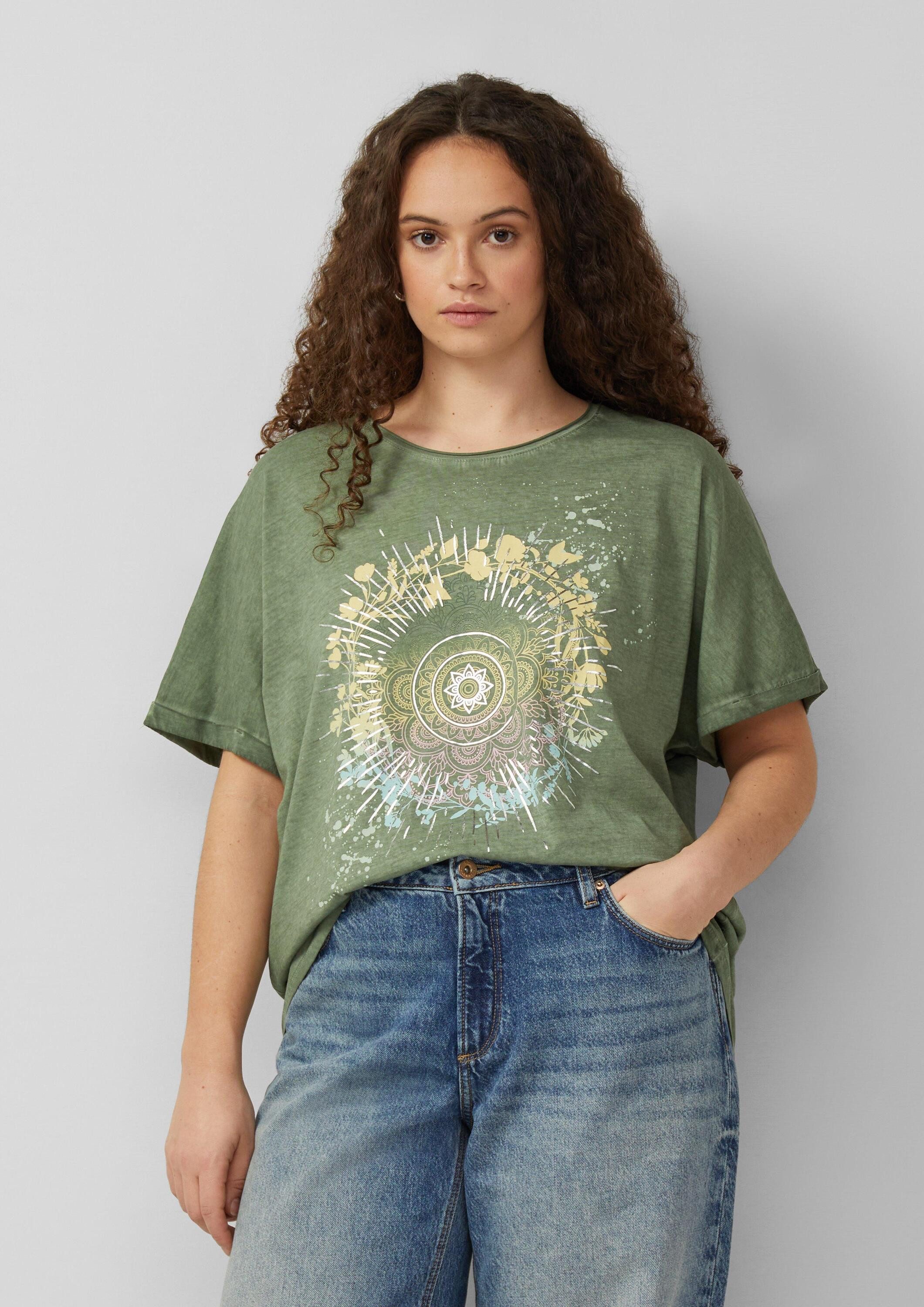 QS Kurzarmshirt T-Shirt T-Shirt mit Frontprint im Loose Fit und Fledermausärmeln