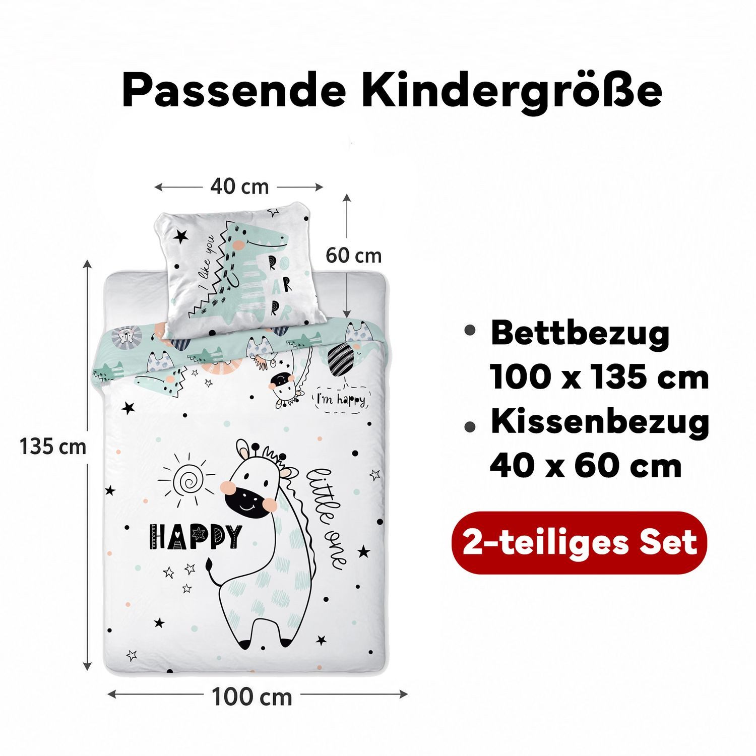 texpot Bettwäsche Kinderbettwäsche Happy bedruckt Garnitur, Baumwolle, 2 teilig