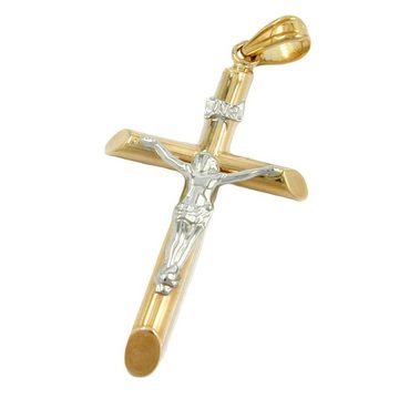 unbespielt Kreuzanhänger Anhänger Jesuskreuz Bicolor-Effekt 375 Gold inklusive Schmuckbox, Goldschmuck für Damen und Herren