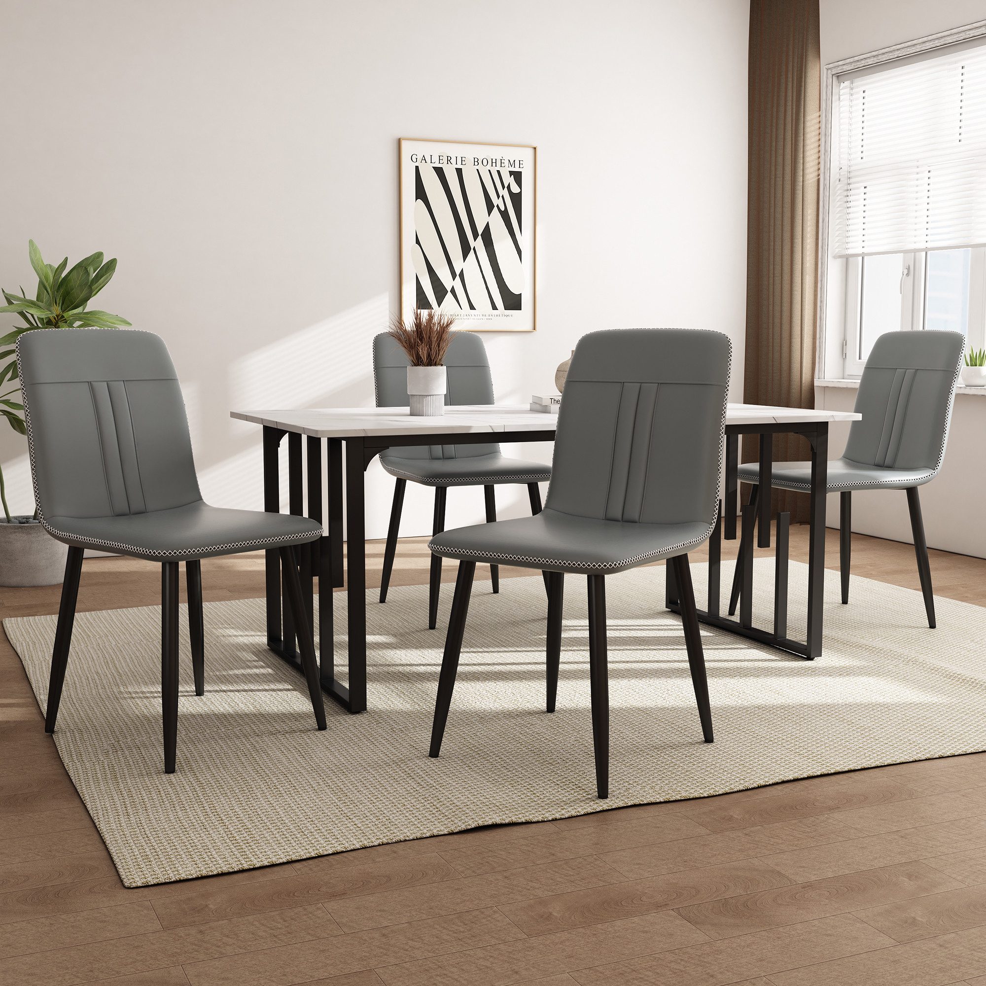 GLIESE Essgruppe (Set, 7-tlg., 1 Tisch / 6 Stühle), mit Metallbeine und MDF Platte