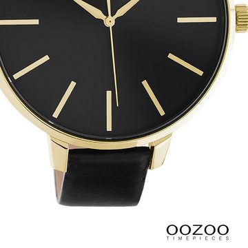 OOZOO Quarzuhr Oozoo Damen Armbanduhr OOZOO Timepieces, (Analoguhr), Damenuhr rund, extra groß (ca. 48mm), Lederarmband schwarz, Fashion