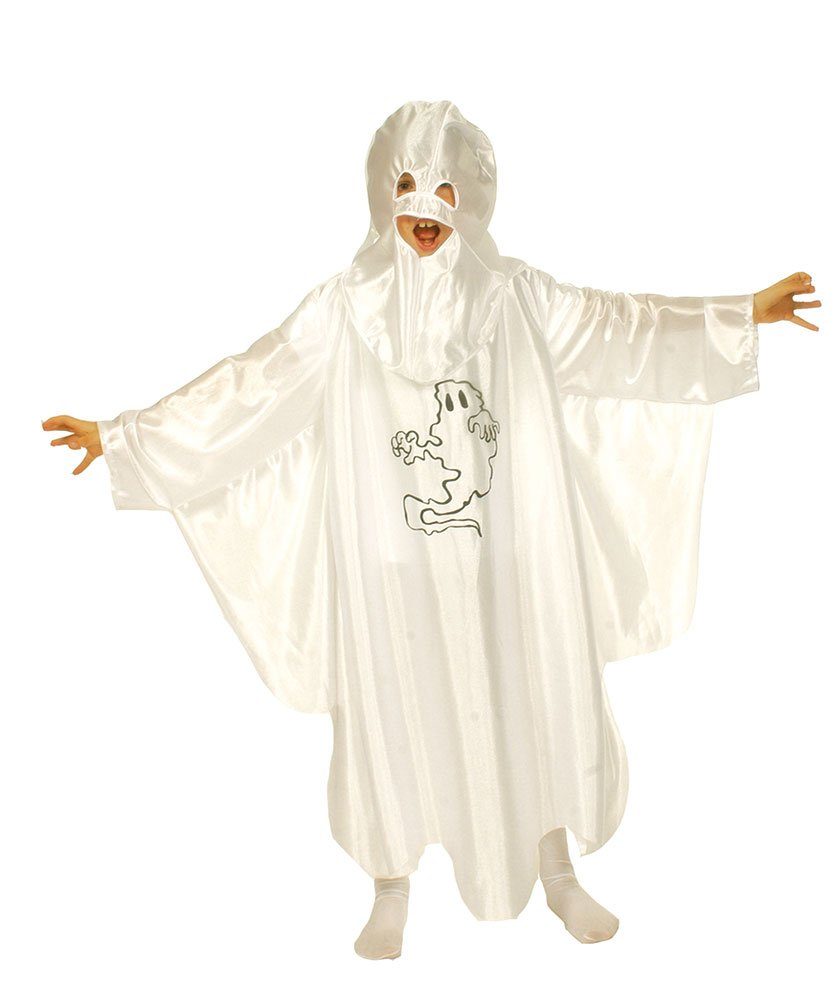 Karneval-Klamotten Kostüm Geist Gespenst Kind Umhang weiß mit Kapuze, Halloween Umhang weiß mit unsichtbarem Gesicht und Kapuze