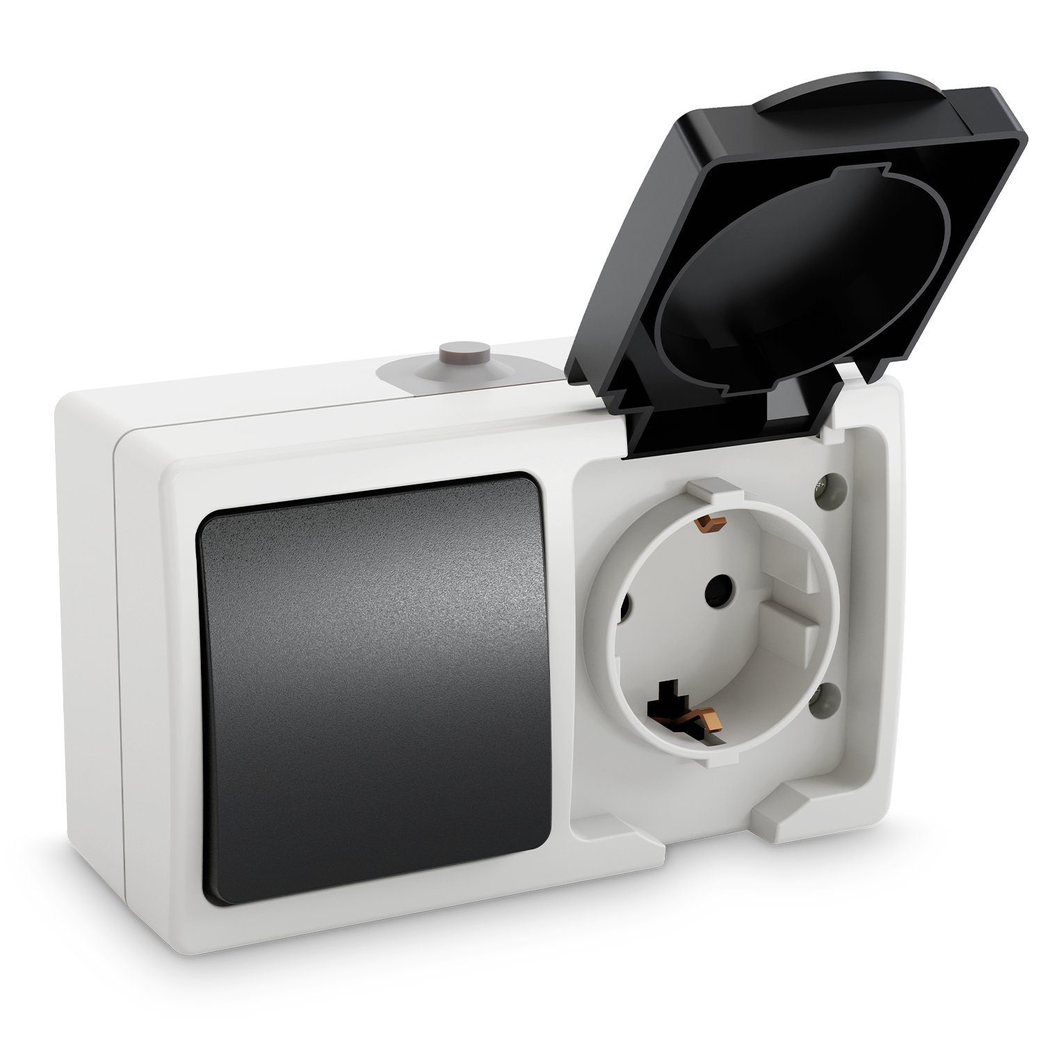 ABSINA Lichtschalter Aufputzsteckdose & Aufputzschalter Kombination IP44 für Feuchtraum (1-St)