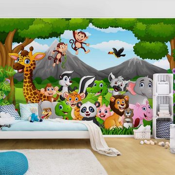 Bilderdepot24 Kindertapete Kinderzimmer Wilde Dschungeltiere Wanddeko Panda Giraffe Affen Elefant, Glatt, Matt, (Inklusive Gratis-Kleister oder selbstklebend), Mädchenzimmer Jungenzimmer Babyzimmer Bildtapete Fototapete Wandtapete