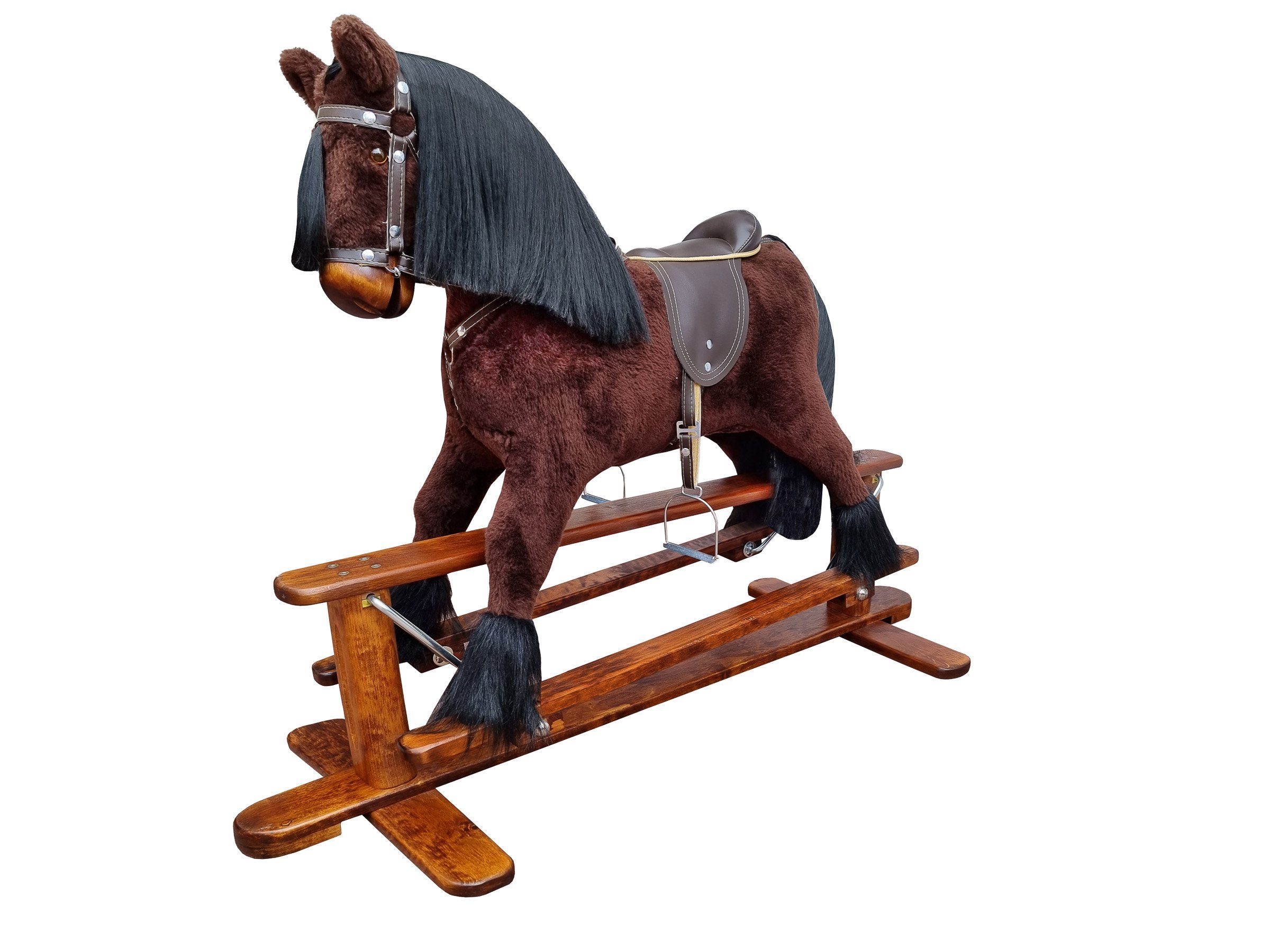 Reitpferd Klassisches braunes Schaukelpferd mit Wippgestell