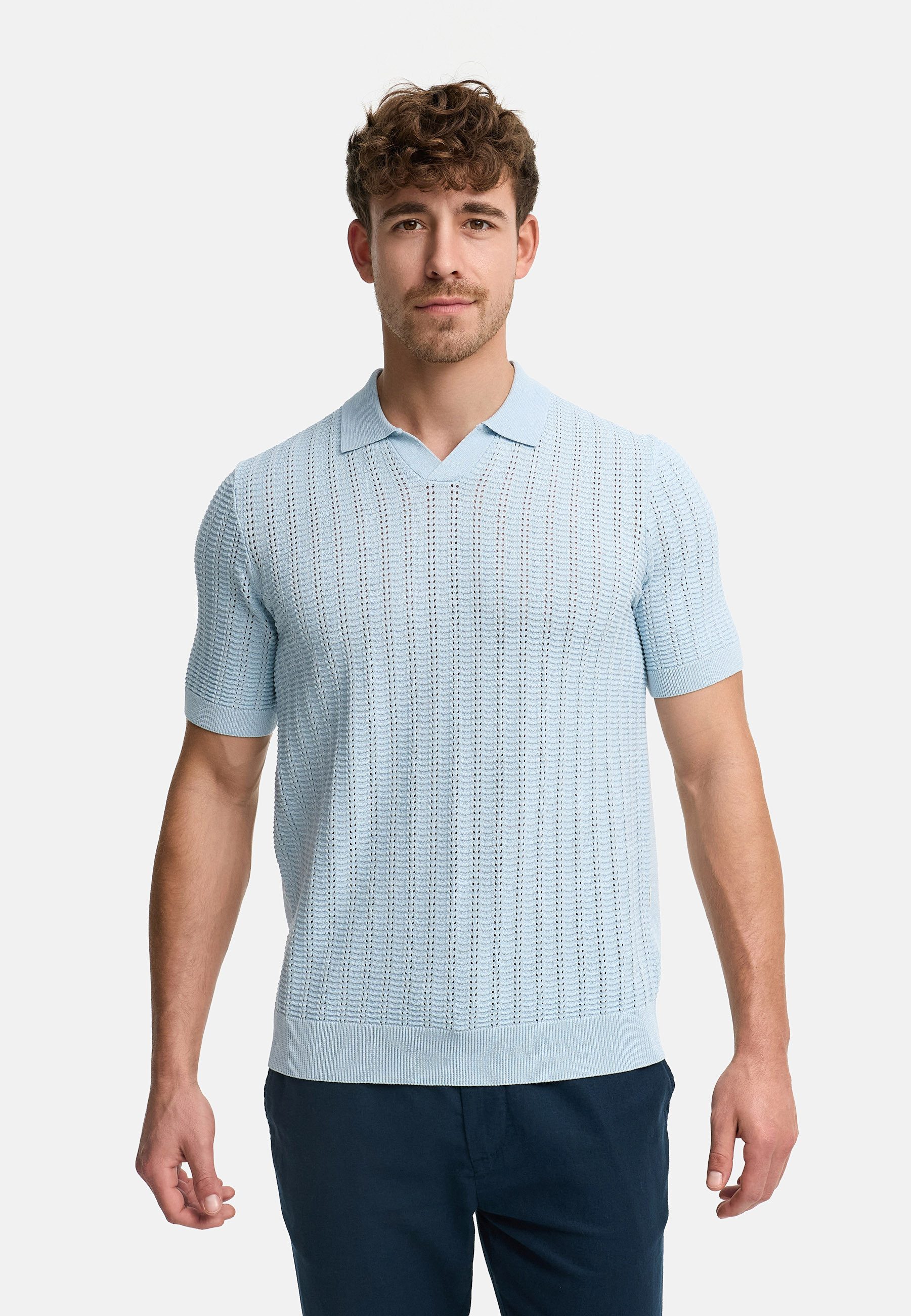 INDICODE Poloshirt INCystem aus strukturierter Strickqualität mit offenem Kragen