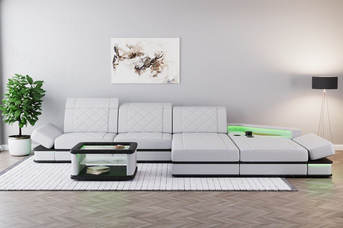 Form Leder L Sofa Ledersofa, Dreams Perugia Ecksofa mit Ledercouch Designer LED-Beleuchtung Sofa Couch