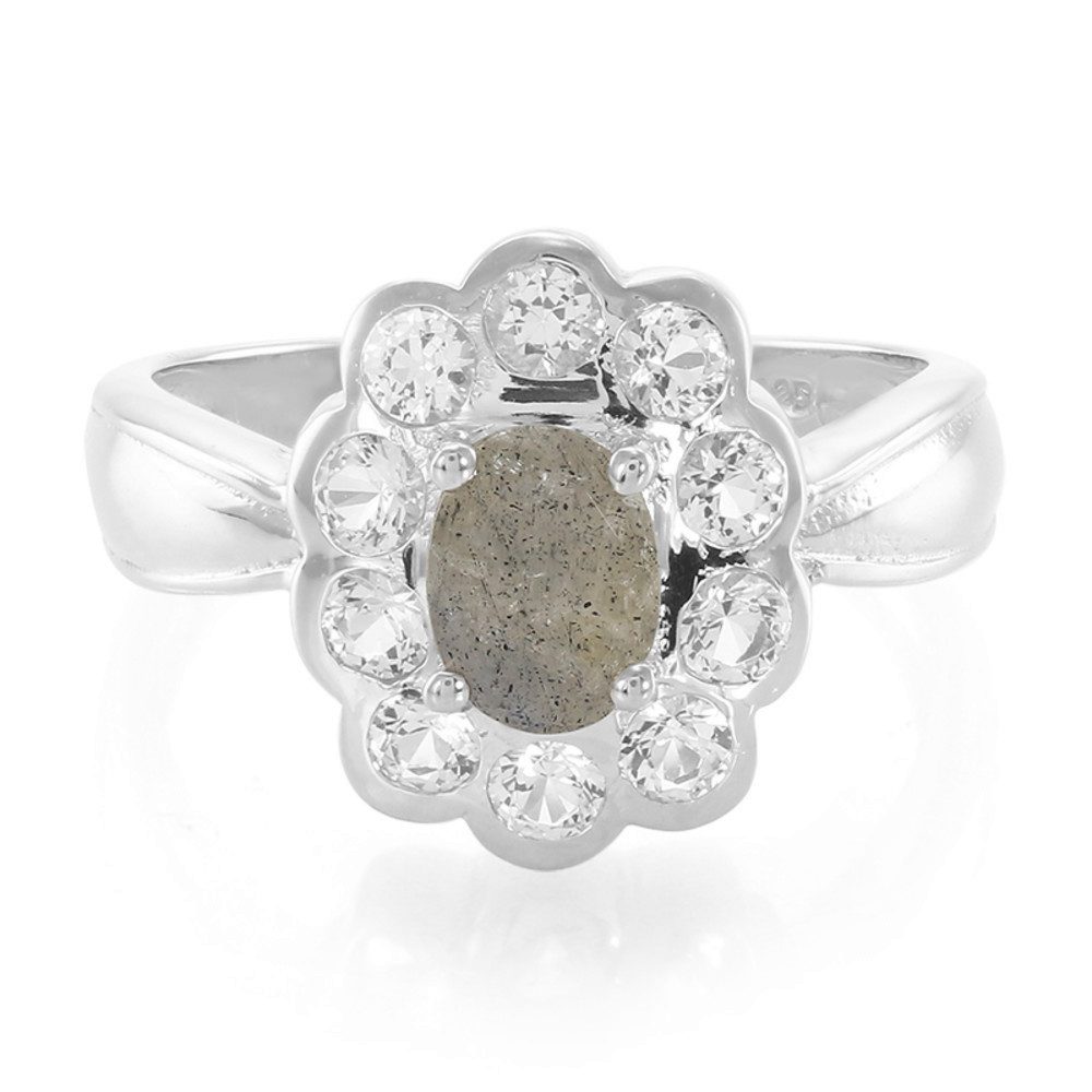 Cavill Silberring Cavill Silberring Labradorit 1,46 ct, weiße Topase, Blütenform (1-tlg)