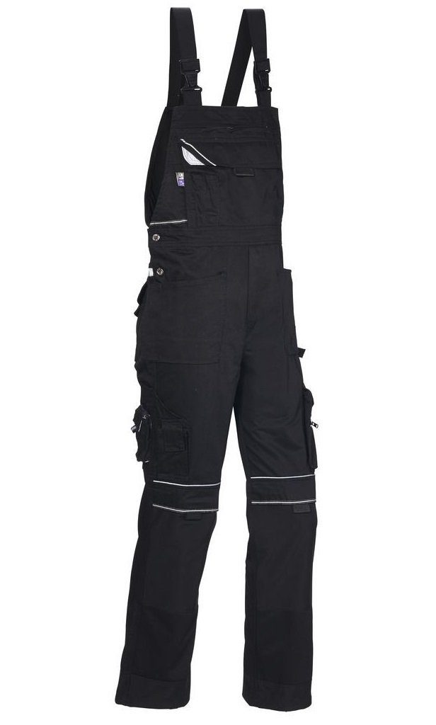 PKA Arbeitslatzhose Black Revolution, Herren reflektierenden Latzhose Applikationen mit