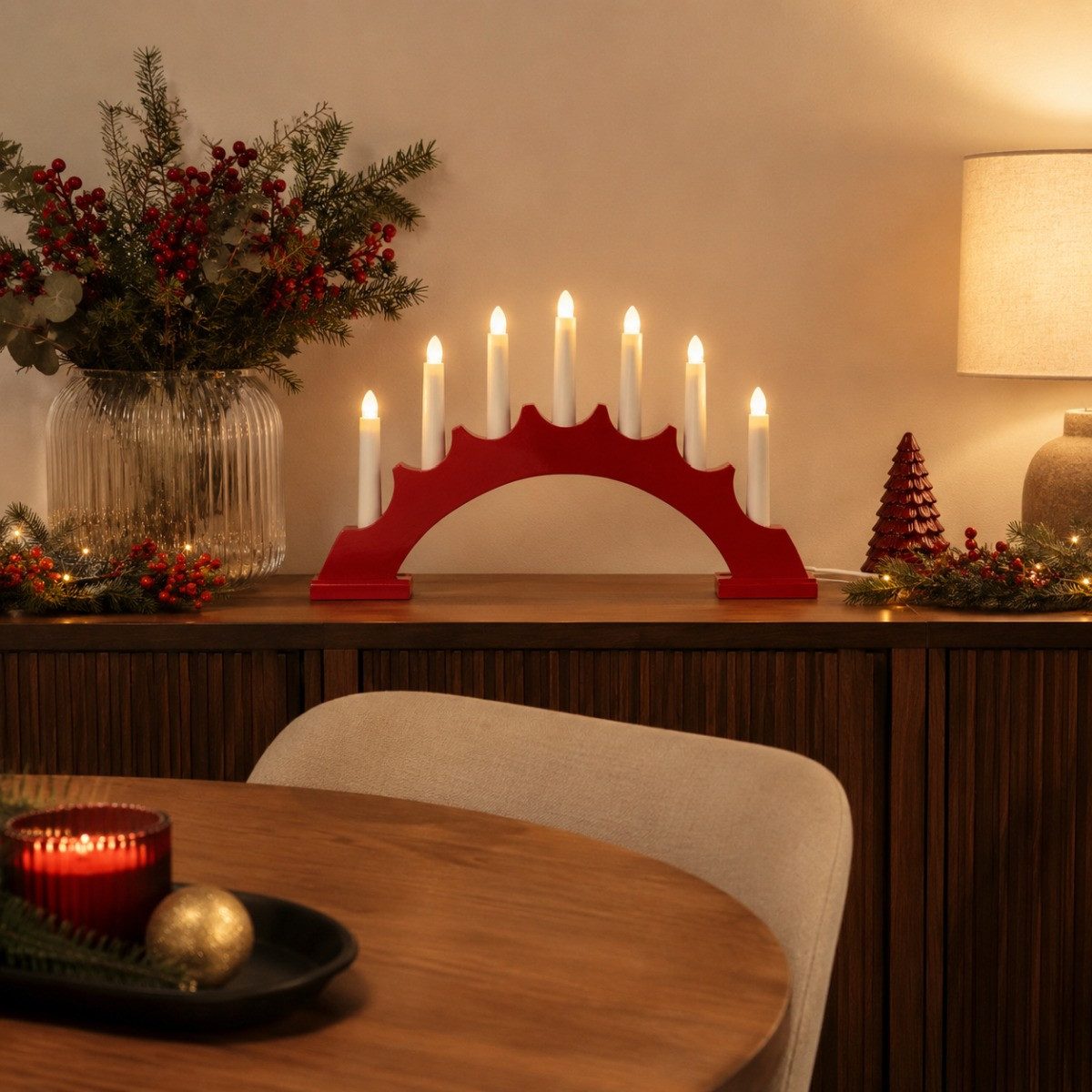 RIFFELMACHER & WEINBERGER Christbaumschmuck LED Schwibbogen Lichterbogen Rund 7 Kerzen 40x5x24 – Bild 4 von 5