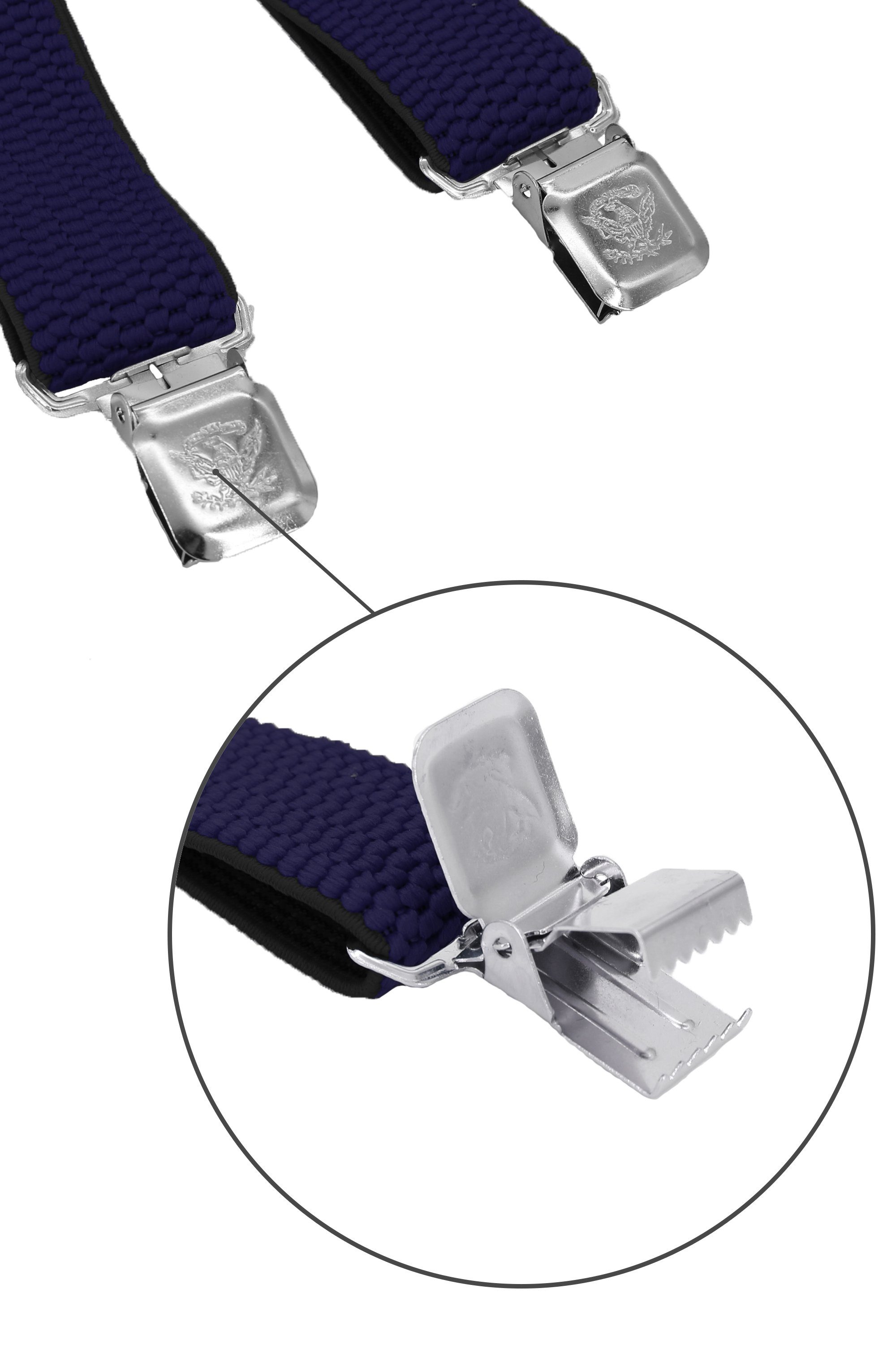 Fabio Farini Hosenträger mit passender Fliege als Set 4cm Y-Form für Herren Pack Dunkelblau 4cm Hosenträger - Dunkelblau/Gelb Gestreifter Fliege
