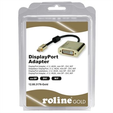 ROLINE GOLD 4K MiniDP-DVI Adapter, Aktiv, v1.2, MiniDP ST - DVI BU Audio- & Video-Adapter Mini DisplayPort Männlich (Stecker) zu DVI-D 24+1, Dual-Link Weiblich (Buchse), 10.0 cm, Retail Blister