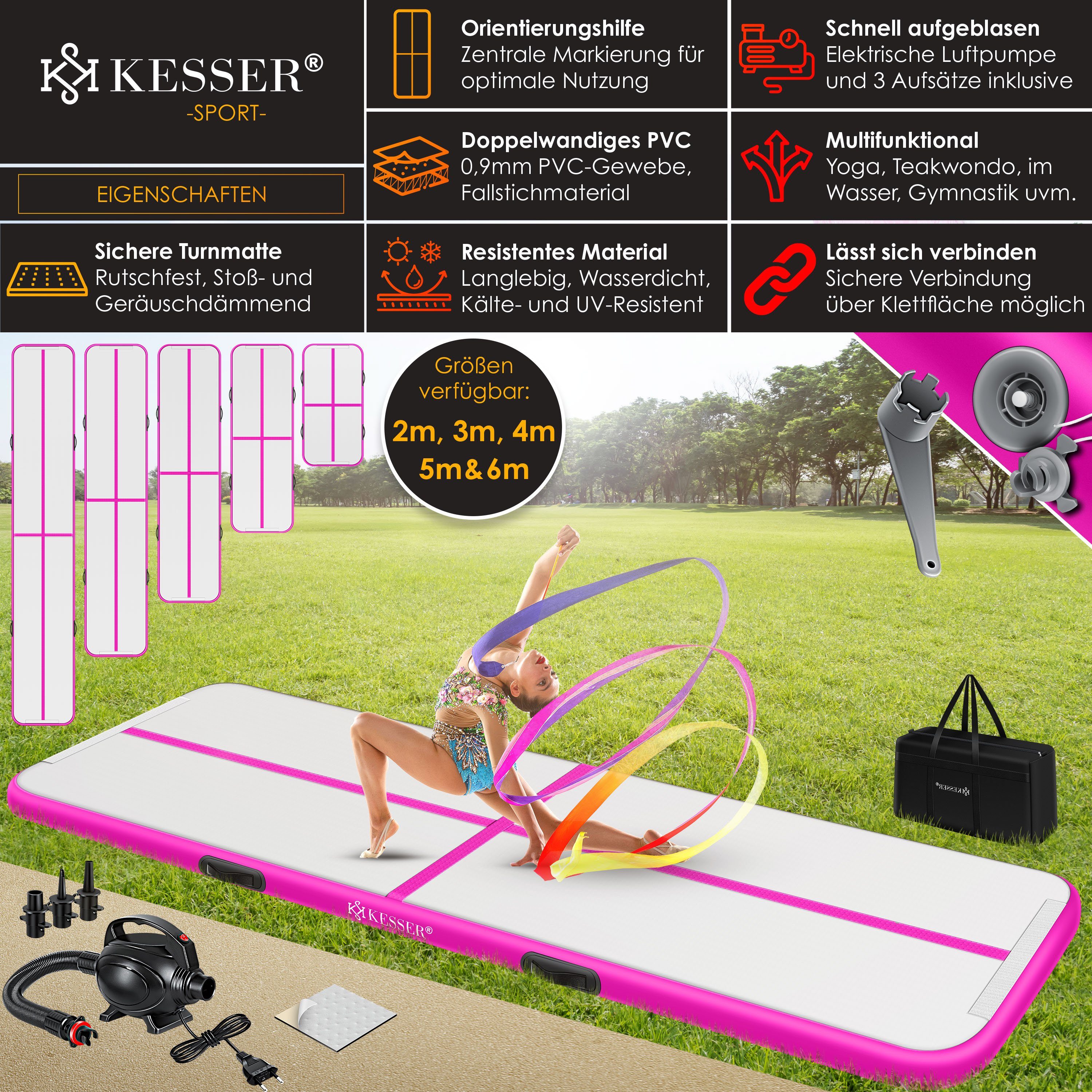 KESSER Turnmatte, Turnmatte Aufblasbar Airtrack Fitness-Matte Gymnastikmatte