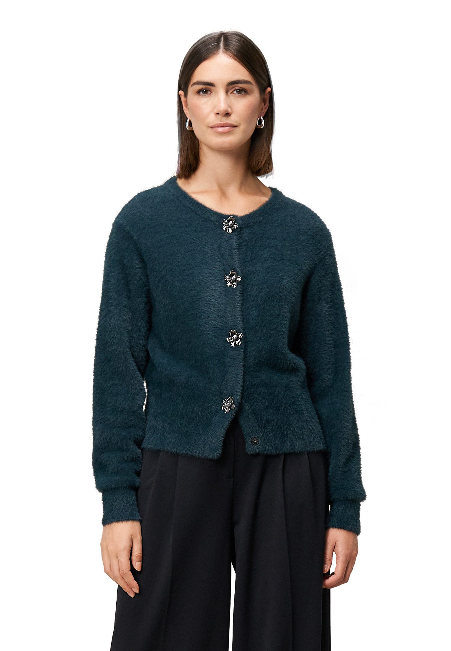Zero Strickjacke Damen mit Blumenknöpfen (1-tlg) Knopfleiste