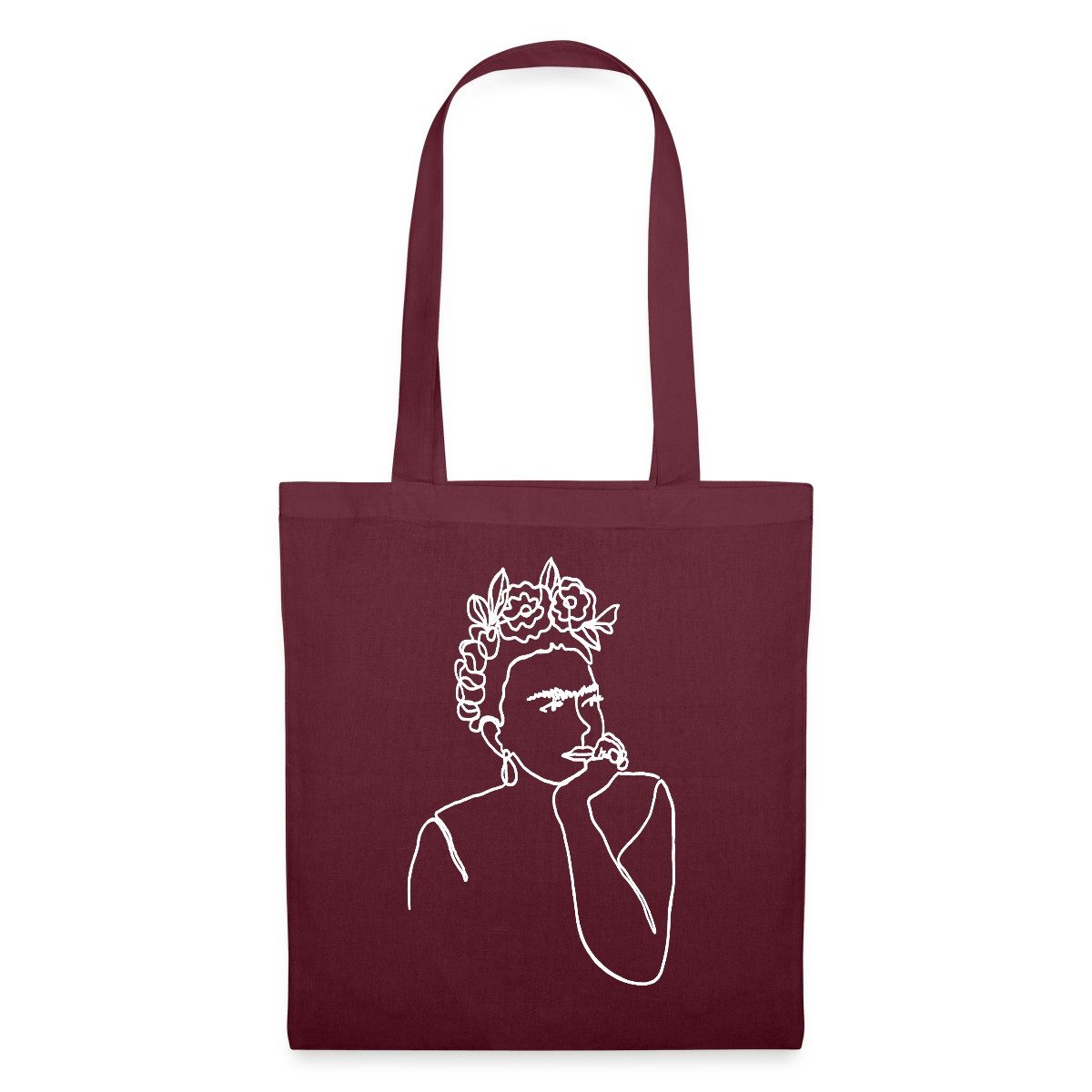 Henkeltasche Frida Kahlo Zeichnung Weiß Stoffbeutel