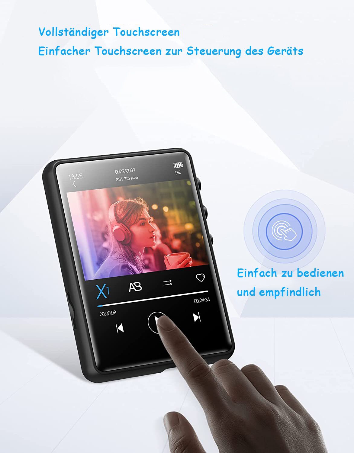GelldG MP3-Player 16GB MP3 MP3-Player Touchscreen Bluetooth HiFi 5.0, Player