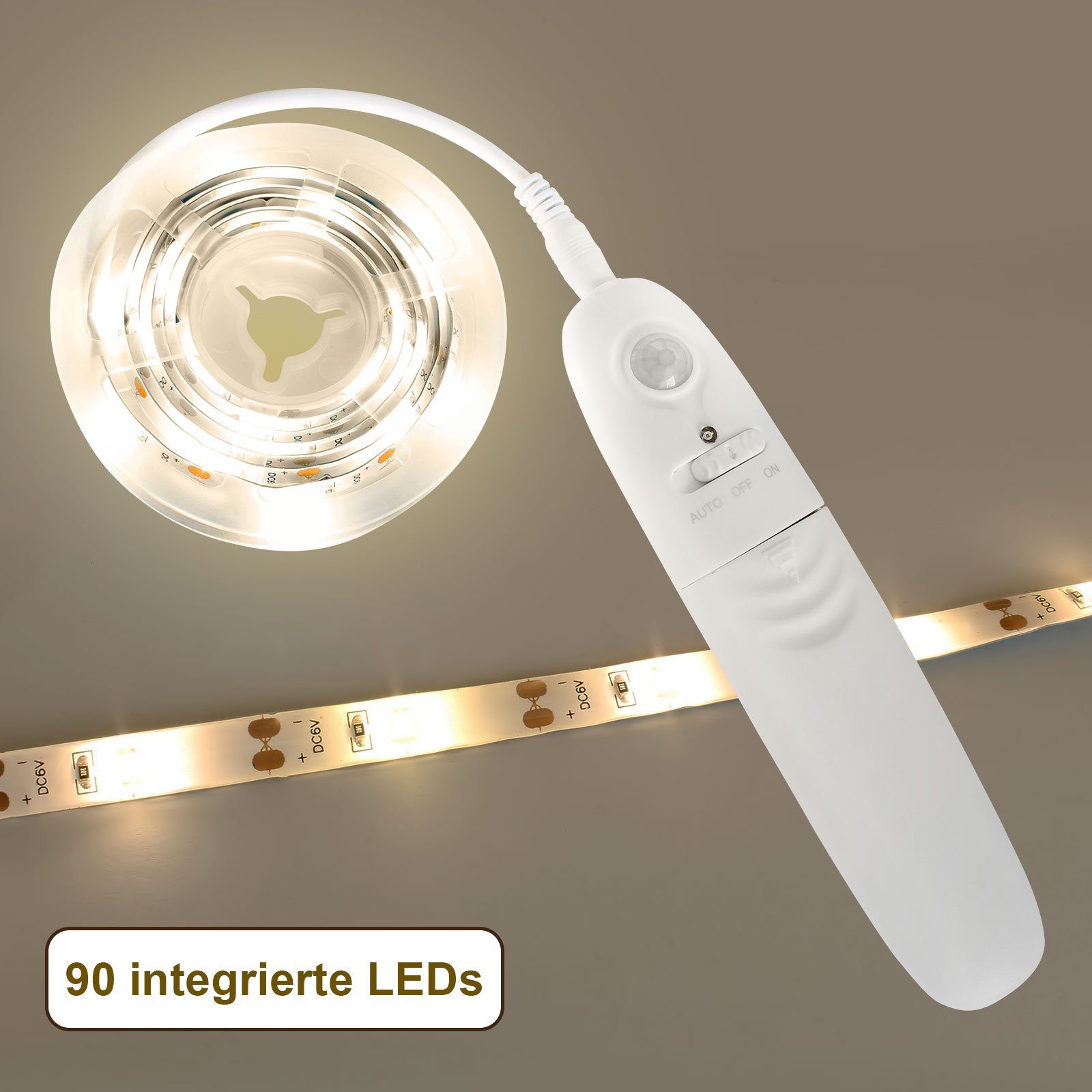 EAXUS LED-Streifen 30 LED Strip mit Bewegungssensor und Helligkeitssensor - 3 Meter, Beständig gegen Feuchtigkeit, Klebestreifen auf Rückseite – Bild 3 von 5