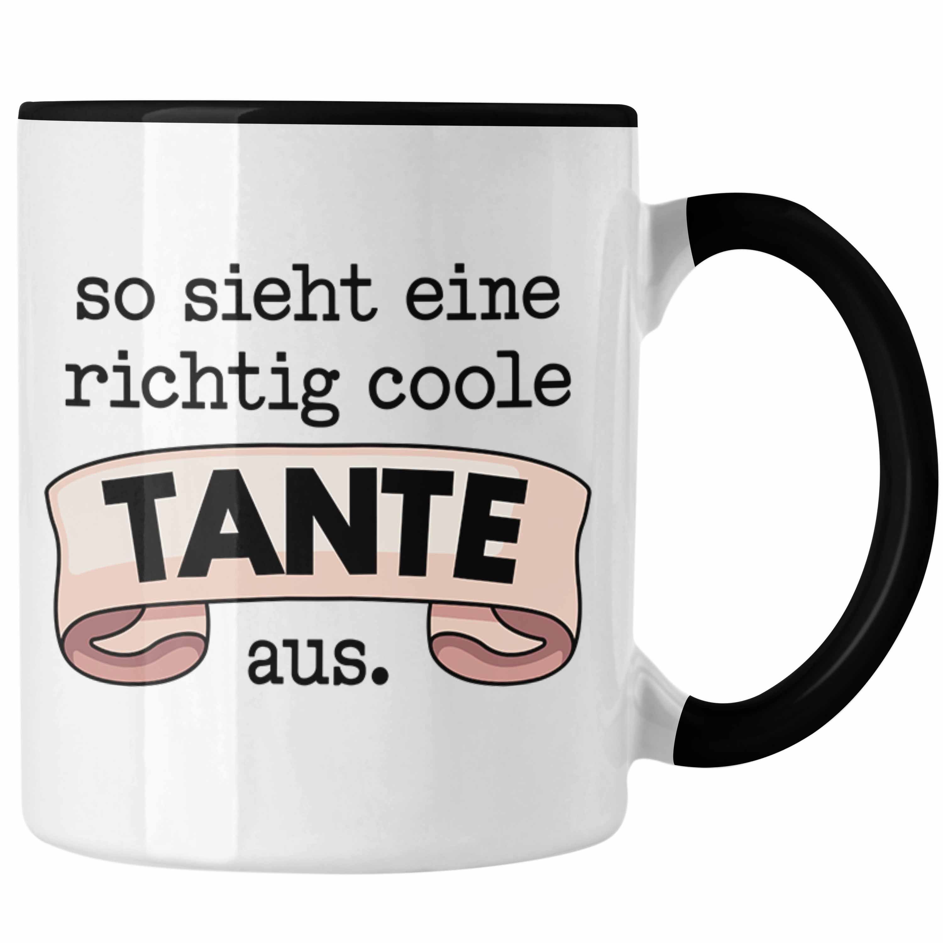 Trendation Tasse Trendation - Beste Tante Geschenk Tasse mit Spruch Kaffeetasse für Coole Tante Schwarz