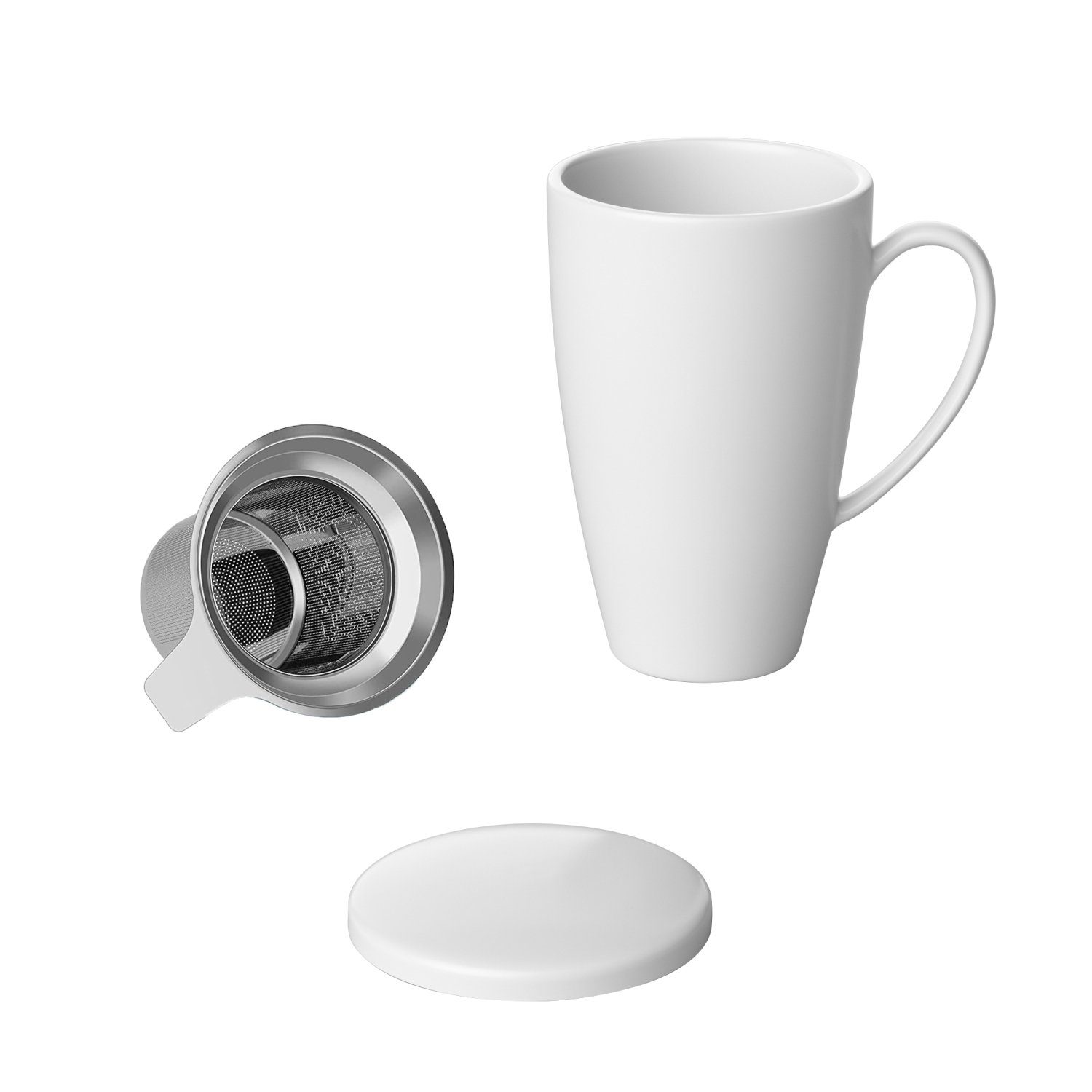 Intirilife Tasse, 1-tlg., Keramik, Teetasse Kaffeetasse mit Deckel und Teeaufgießer