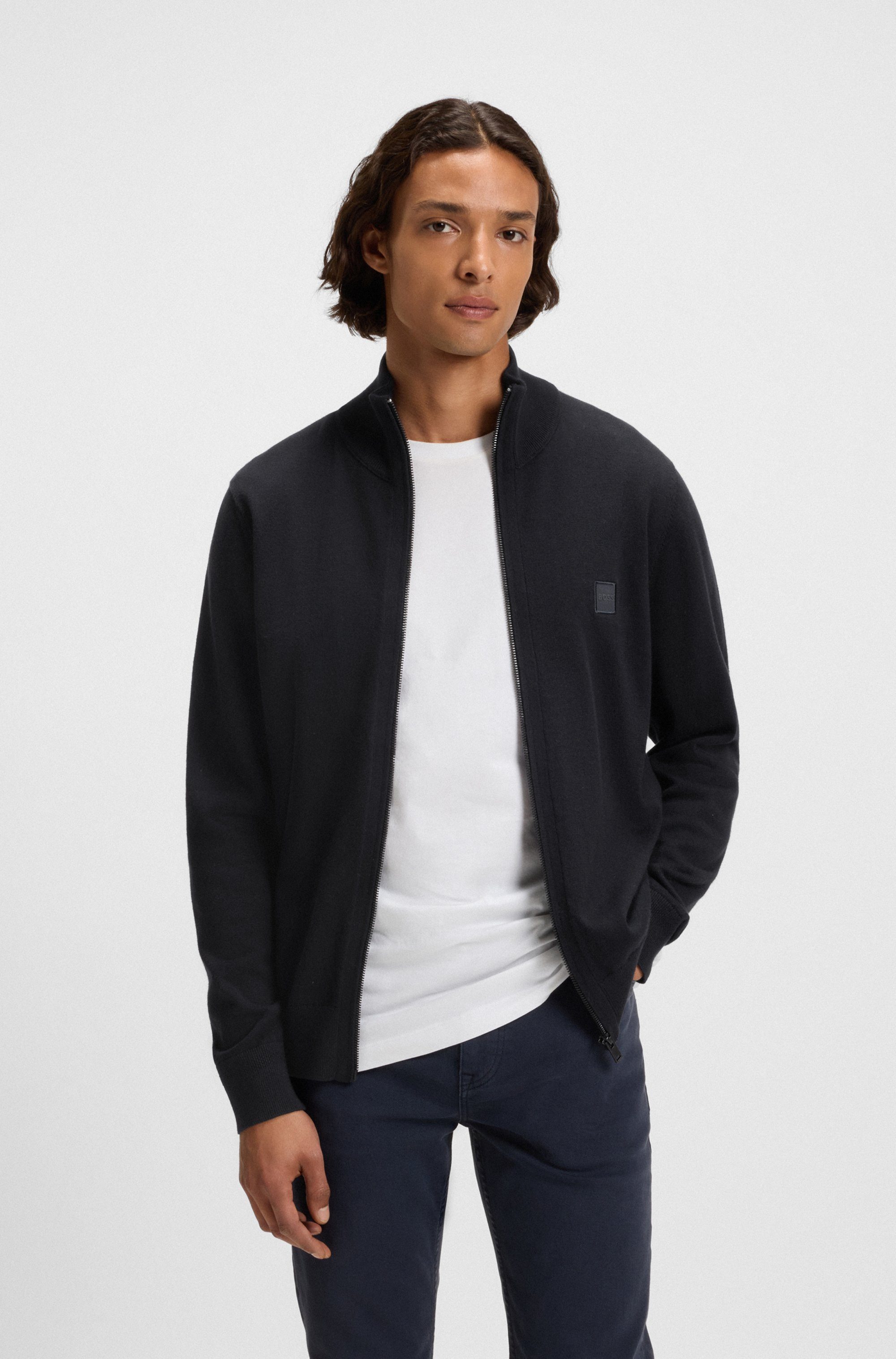 BOSS ORANGE Strickjacke Kanozip mit Reißverschluss