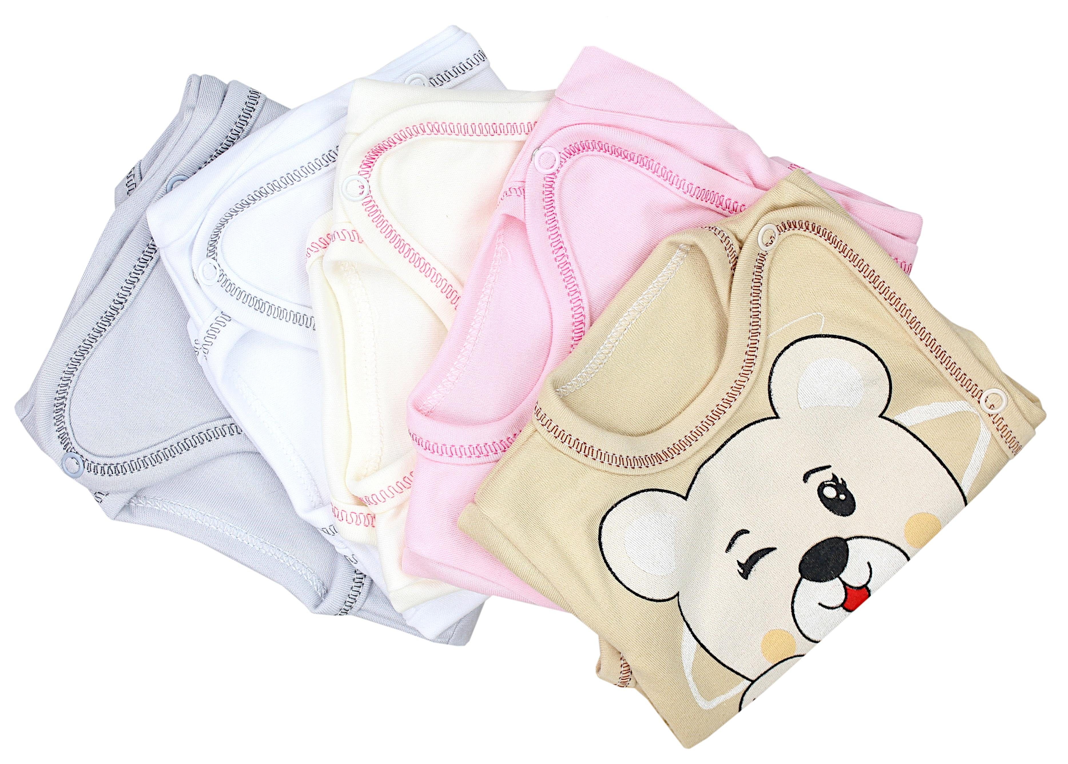 TupTam Kurzarmwickelbody Weiß Unisex TupTam Bear Baby Pack Einhorn Katze 5er Spruch Kurzarm Beige mit Ecru Rosa Wickelbody