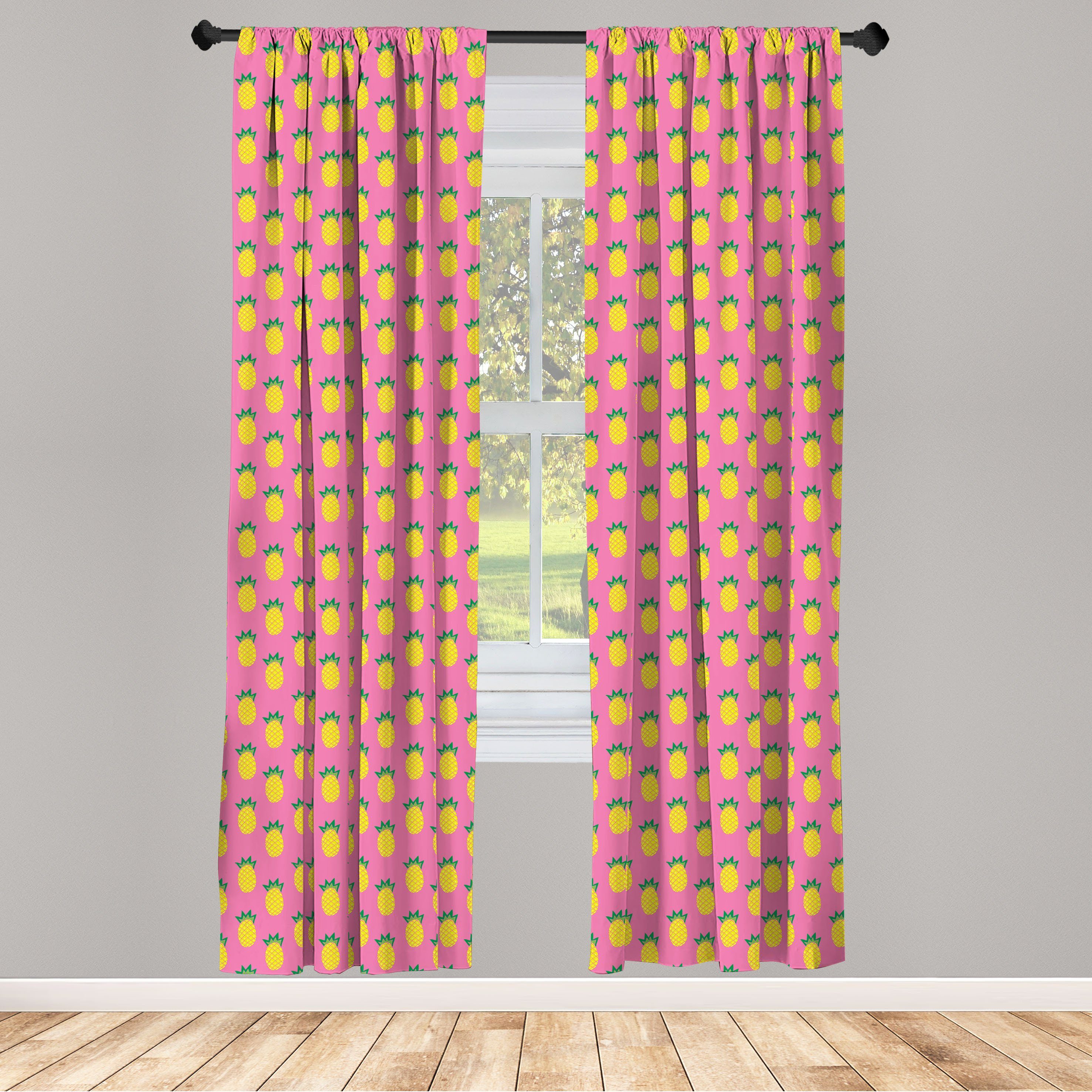 Gardine Vorhang für Wohnzimmer Schlafzimmer Dekor, Abakuhaus, Microfaser, Ananas Doodle Exotic Fruit