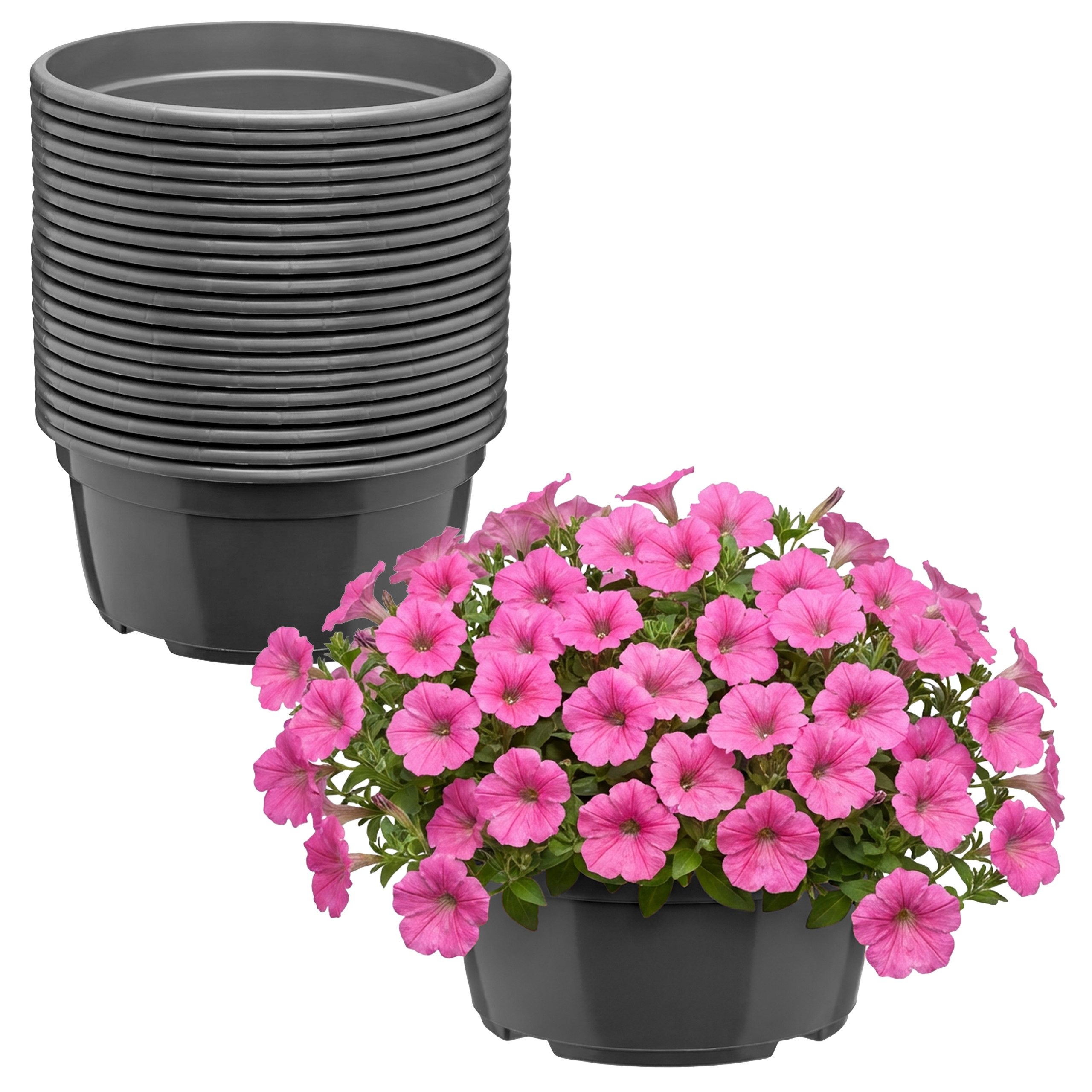Garronda Blumentopf rund Pflanzschale Kunststoff mit Drainage für Wurzelpflanzen GD-0207A (20 St., 20er Set)