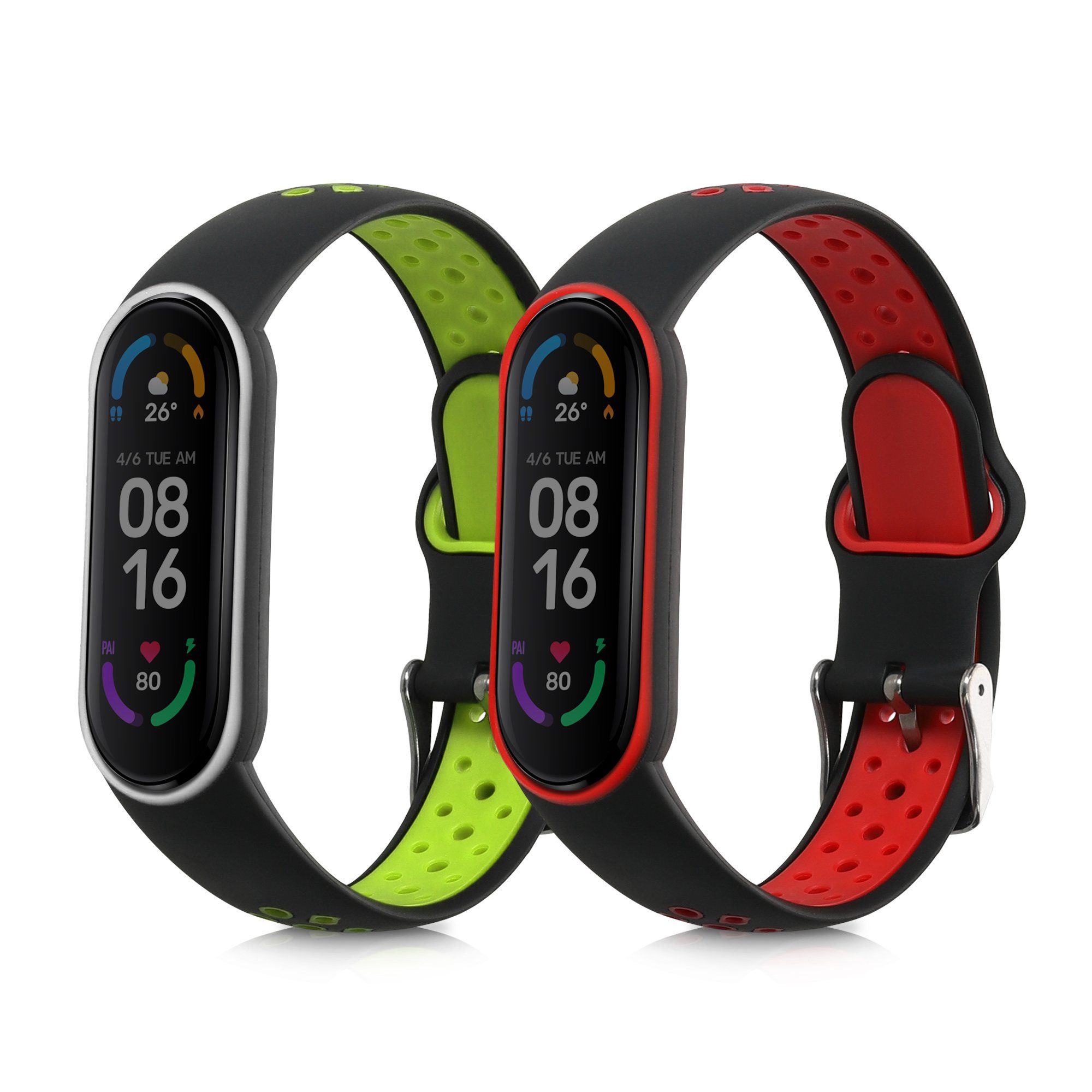 kwmobile 2x Uhrenarmband für Xiaomi Mi Smart Band 6/Mi Band 6/Band 5 Armband Smartwatch, 2-tlg., Fitnesstracker Band Set aus TPU Silikon - Ersatzarmband Smartwatch