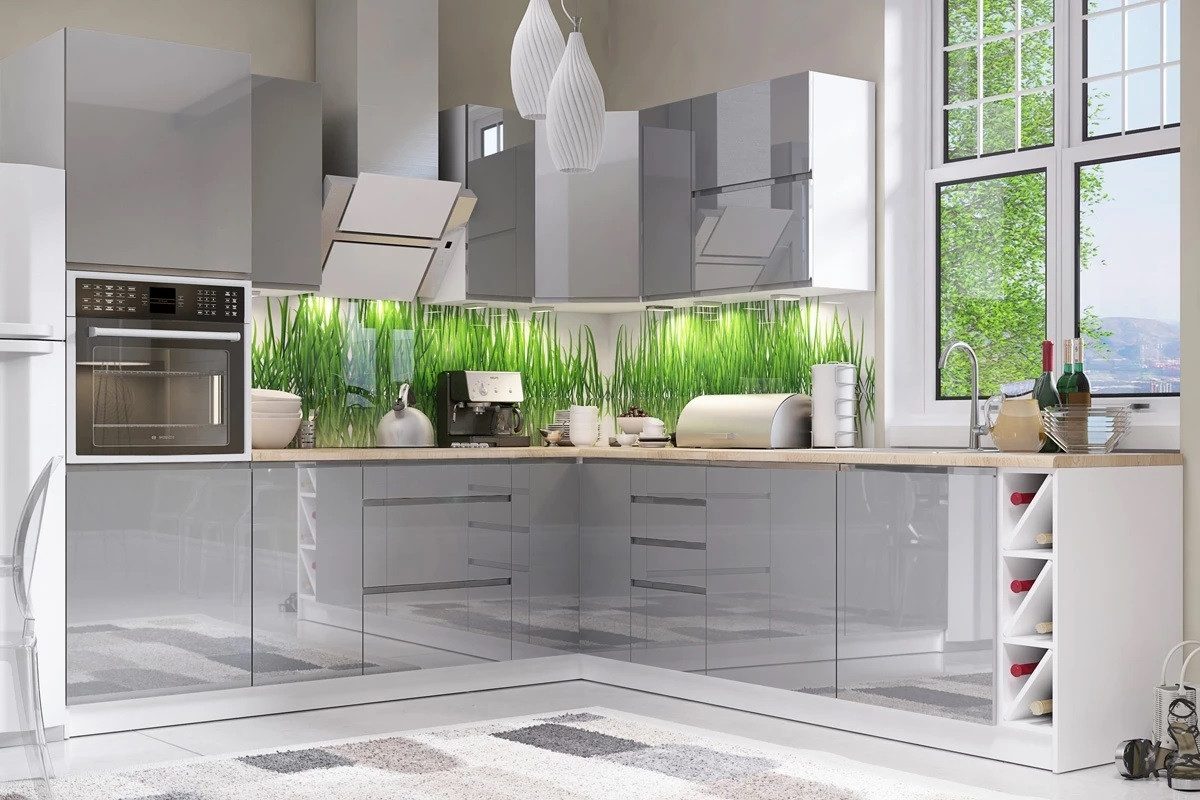 ROYAL24_MARKT Winkelküche - L-Form Aspen - Weiß Oder Grau - K25-G250×270 cm., (Komplett Set), Premium - Modern - Exzellent.